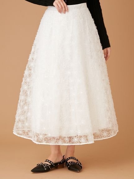 【ファーファー/FURFUR】の立体フラワーレーススカート 人気、トレンドファッション・服の通販 founy(ファニー) 　ファッション　Fashion　レディースファッション　Fashion for Women　スカート　Skirts　スパンコール　Sequins, Sequin Embellishment　スマート　Smart, Elegant　タフタ　Taffeta, Structured Fabric　ティアード　Tiered, Tiered Style　フラワー　Flower, Floral　モチーフ　Motif, Design Theme　 other-1|ID: prp329100004830362 ipo3291000000035160188