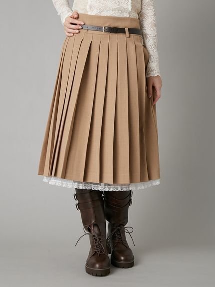 【リリーブラウン/Lily Brown】のベルト付きレースプリーツスカート インテリア・キッズ・メンズ・レディースファッション・服の通販 founy(ファニー) 　ファッション　Fashion　レディースファッション　Fashion for Women　スカート　Skirts　プリーツスカート / 上品フェミニンスタイル　Pleated Skirts　ベルト&ウエストマーク　Belts & Waist Accessories　クラシカル　Classical, Vintage-Inspired　切替　Switching, Contrast Panel　シューズ　Shoes, Footwear　スマート　Smart, Elegant　ソックス　Socks, Hosiery　トレンド　Trend, Trending Now　バランス　Balance, Style Balance　フェイクレザー　Faux Leather, PU Leather　プリーツ　Pleats, Pleated　レース　Lace, Lace Fabric　BEG[037]|ID: prp329100004830395 ipo3291000000035160604
