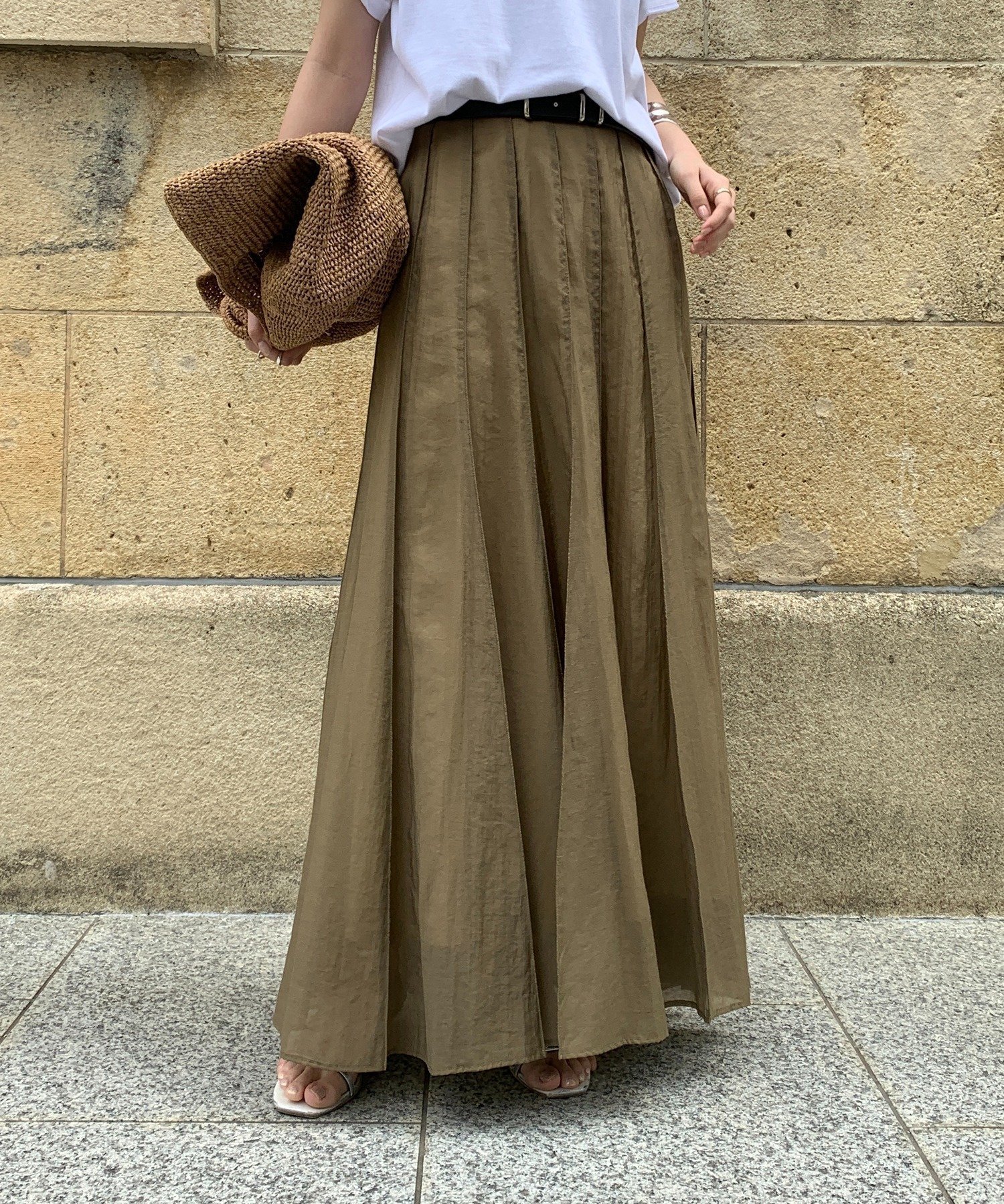 【ドゥドゥ/DouDou】のシアーパネルプリーツスカート インテリア・キッズ・メンズ・レディースファッション・服の通販 founy(ファニー) 　ファッション　Fashion　レディースファッション　Fashion for Women　スカート　Skirts　プリーツスカート / 上品フェミニンスタイル　Pleated Skirts　カットソー　Cut and Sewn Top　シアー　Sheer, See-Through　シンプル　Simple, Minimal　スマート　Smart, Elegant　プリーツ　Pleats, Pleated　リラックス　Relax, Relaxed Fit　S/S・春夏　SS, Spring/Summer, Warm Season　再入荷　Restock / Back in Stock　夏　Summer　2025年　2025　2025春夏・S/S　Spring/Summer 2025 SS25　カーキ|ID: prp329100004830400 ipo3291000000035160659