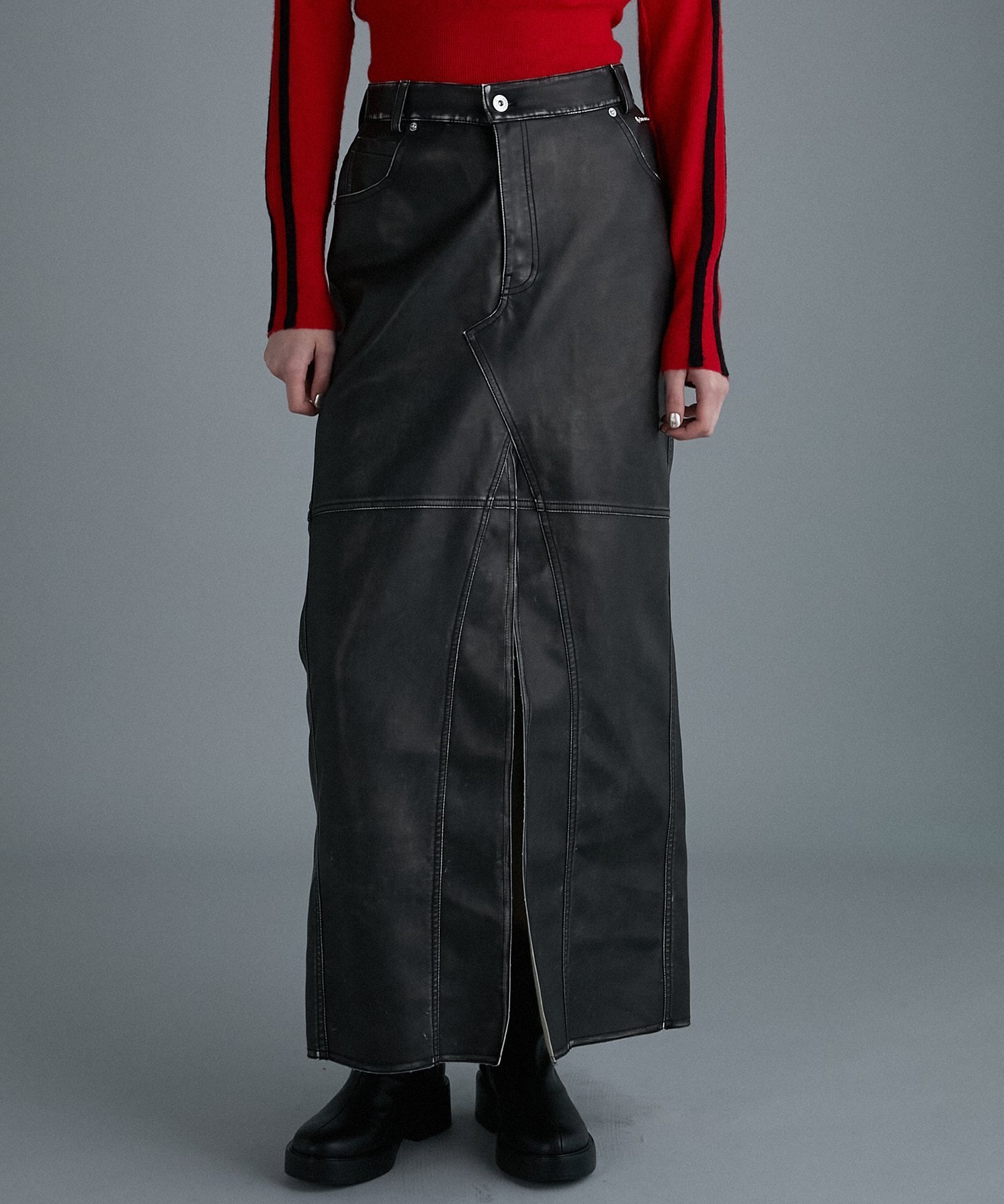 【プランク プロジェクト/PRANK PROJECT】のヴィーガンレザースリットスカート / Vegan Leather Slit Skirt インテリア・キッズ・メンズ・レディースファッション・服の通販 founy(ファニー) 　ファッション　Fashion　レディースファッション　Fashion for Women　スカート　Skirts　コンパクト　Compact, Small Size　フェイクレザー　Faux Leather, PU Leather　マキシ　Maxi, Full Length　リアル　Real, Realistic　ヴィンテージ　Vintage Style　BLK|ID: prp329100004830404 ipo3291000000035160751