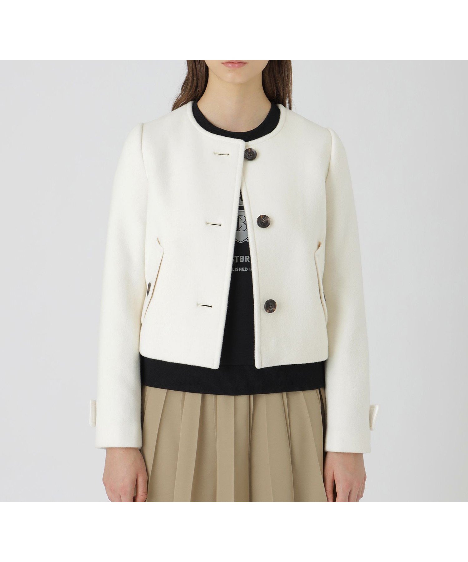 【ブルーレーベル クレストブリッジ/BLUE LABEL CRESTBRIDGE】のファインダブルビーバーノーカラージャケット 人気、トレンドファッション・服の通販 founy(ファニー) 　ファッション　Fashion　レディースファッション　Fashion for Women　アウター　Coat / Outerwear Collection　レディースジャケット・軽アウター　Jackets　ノーカラージャケット / シンプル上品コーデ　Collarless Jackets　インナー　Innerwear　オケージョン　Occasion Wear　ショート　Short, Short Length　ジャケット　Jacket, Outerwear　ボトム　Bottoms, Lower Wear　 other-1|ID: prp329100004830414 ipo3291000000035160923