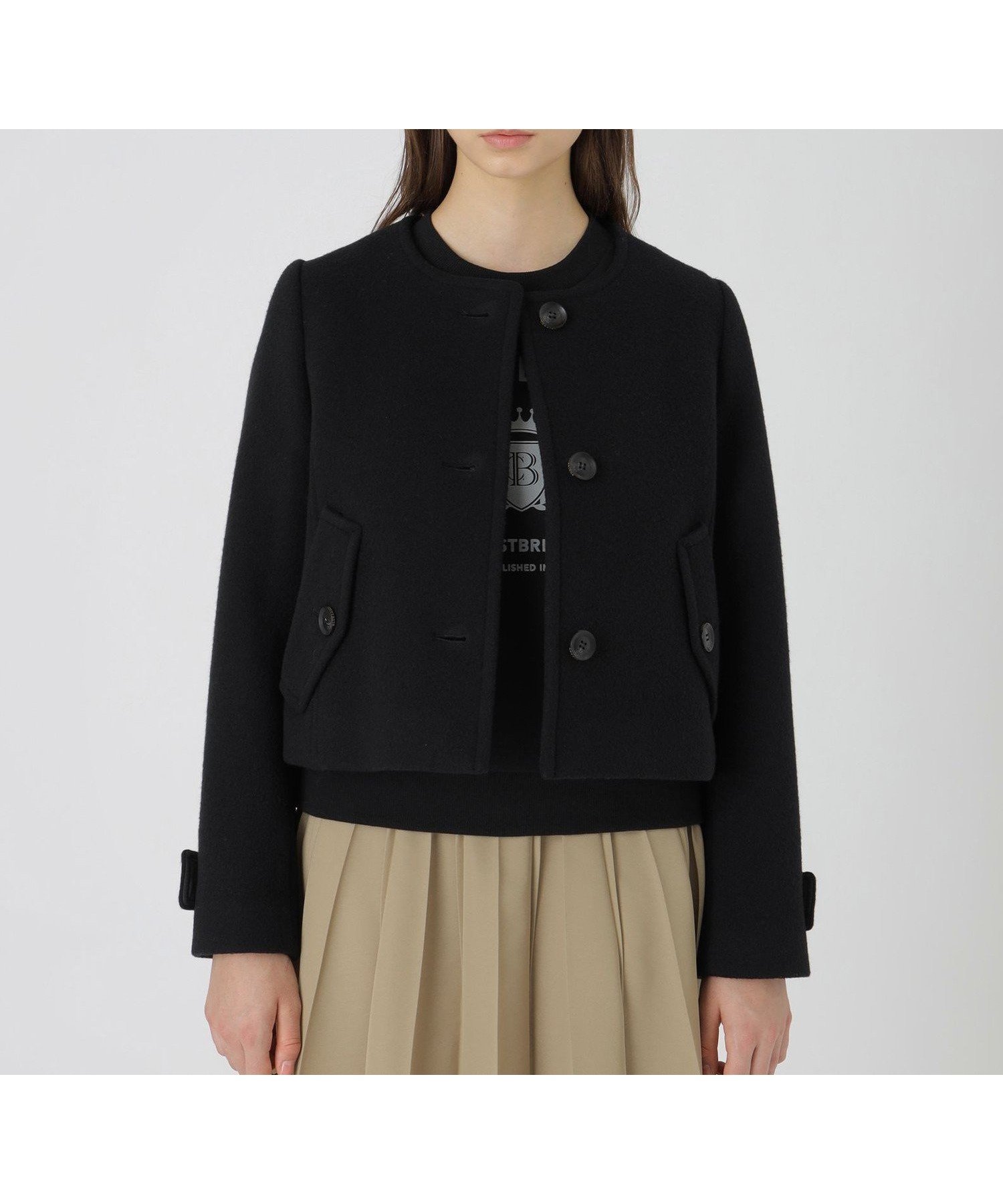 【ブルーレーベル クレストブリッジ/BLUE LABEL CRESTBRIDGE】のファインダブルビーバーノーカラージャケット インテリア・キッズ・メンズ・レディースファッション・服の通販 founy(ファニー) 　ファッション　Fashion　レディースファッション　Fashion for Women　アウター　Coat / Outerwear Collection　レディースジャケット・軽アウター　Jackets　ノーカラージャケット / シンプル上品コーデ　Collarless Jackets　インナー　Innerwear　オケージョン　Occasion Wear　ショート　Short, Short Length　ジャケット　Jacket, Outerwear　ボトム　Bottoms, Lower Wear　ブラック|ID: prp329100004830414 ipo3291000000035160930