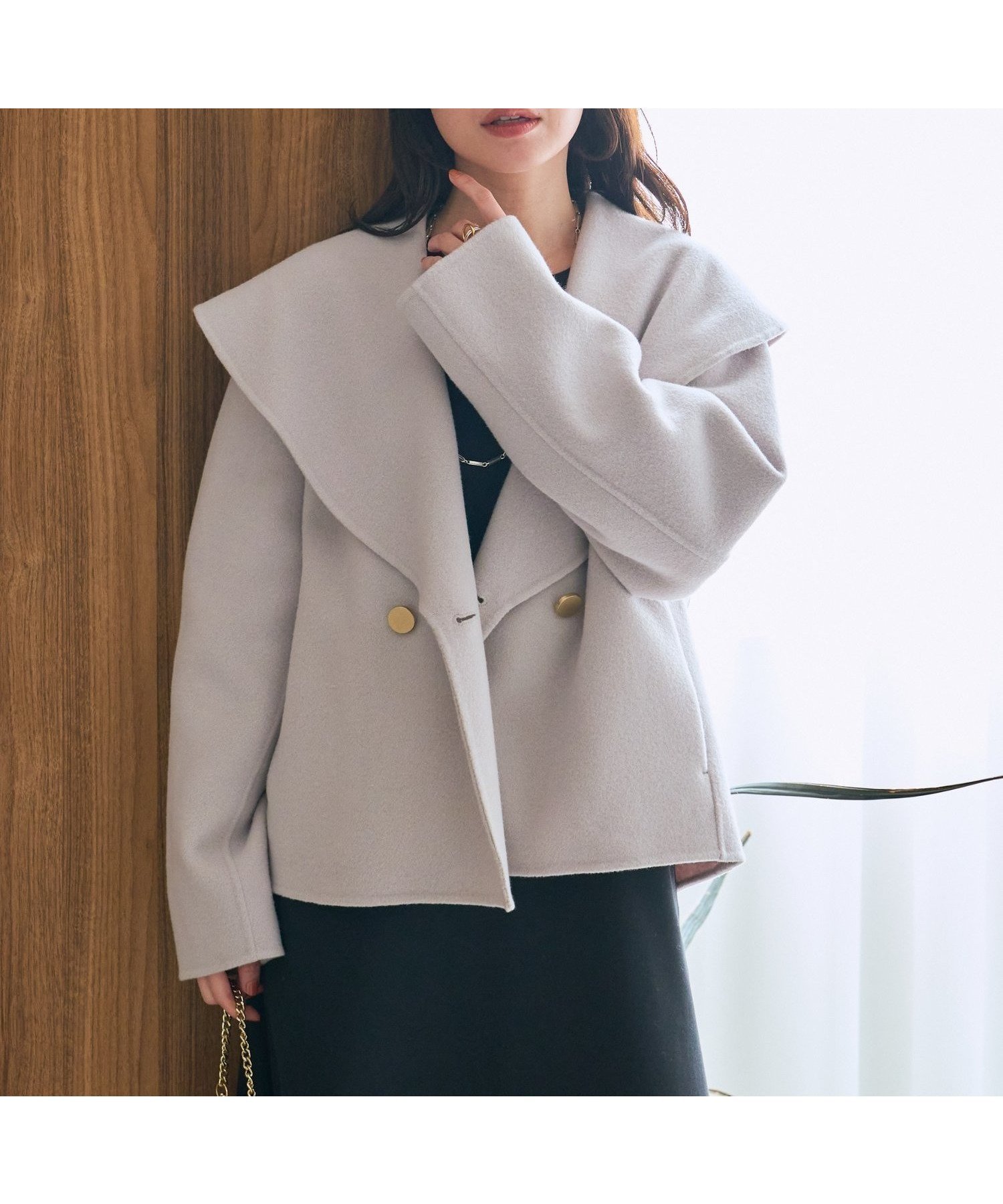 【ラブティックボンボン/La boutique BonBon】の【最強モテコート】ダブルフェイスショールカラーコート インテリア・キッズ・メンズ・レディースファッション・服の通販 founy(ファニー) 　ファッション　Fashion　レディースファッション　Fashion for Women　アウター　Coat / Outerwear Collection　コート・ロングコート・ピーコート　Long Coats, Peacoats & More　オーガンジー　Organza Fabric　ショート　Short, Short Length　ショール　Shawl, Wrap　シンプル　Simple, Minimal　ダブル　Double, Double-Breasted　デニム　Denim, Jeans Material　人気　Popular, Best Seller　バランス　Balance, Style Balance　フェイス　Face, Facial Design　フロント　Front, Front Design　ポケット　Pocket, Pocket Detail　ロング　Long, Long-Length　おすすめ　Recommended / Our Picks　ライトグレー|ID: prp329100004830428 ipo3291000000035161150