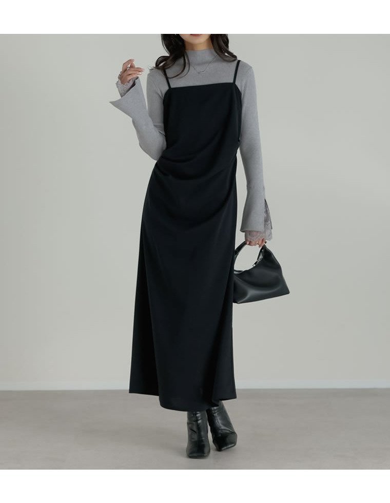 【リエディ/Re:EDIT】のカットジョーゼットキャミワンピース インテリア・キッズ・メンズ・レディースファッション・服の通販 founy(ファニー) 　ファッション　Fashion　レディースファッション　Fashion for Women　ワンピース　Dresses　キャミソールワンピース　Camisole Dresses　おすすめ　Recommended / Our Picks　インナー　Innerwear　キャミワンピース　Cami Dress, Slip Dress　コンパクト　Compact, Small Size　ジョーゼット　Georgette, Semi-Sheer Fabric　スウェット / スエット　Sweatshirt, Sweatwear　ストレッチ　Stretch, Stretchy Fabric　トレンド　Trend, Trending Now　ドット　Polka Dot, Dot Pattern　ハイネック　High Neck, Mock Neck　パターン　Pattern, Design Print　プリント　Print, Printed Pattern　リブニット　Rib Knit, Ribbed Knit　リラックス　Relax, Relaxed Fit　ロング　Long, Long-Length　エレガント 上品　Elegant　無地　Plain, Solid Color　ブラック|ID: prp329100004830454 ipo3291000000035161757