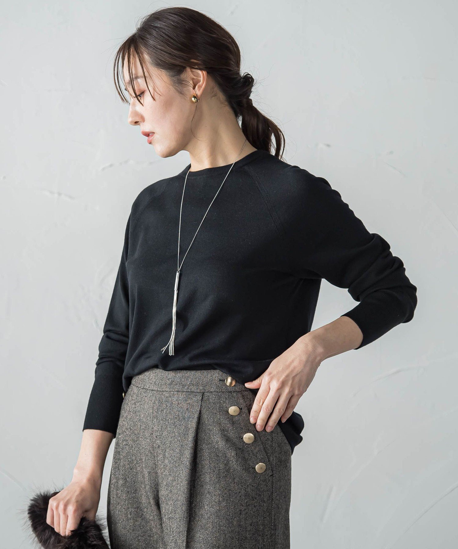 【ロートレ アモン/LAUTRE AMONT】の【WEB限定】エレカットベーシックニット インテリア・キッズ・メンズ・レディースファッション・服の通販 founy(ファニー) 　ファッション　Fashion　レディースファッション　Fashion for Women　トップス・カットソー　Cut & Sew Tops　ニット　Knit Tops & Sweaters　2025年　2025　2025-2026秋冬・A/W　Autumn/Winter 2025–26 AW25–26　エレガント 上品　Elegant　秋　Autumn　A/W・秋冬　Autumn/Winter　ビジネス 仕事 通勤　Business / Work / Commuting　ブラック|ID: prp329100004830459 ipo3291000000035161814