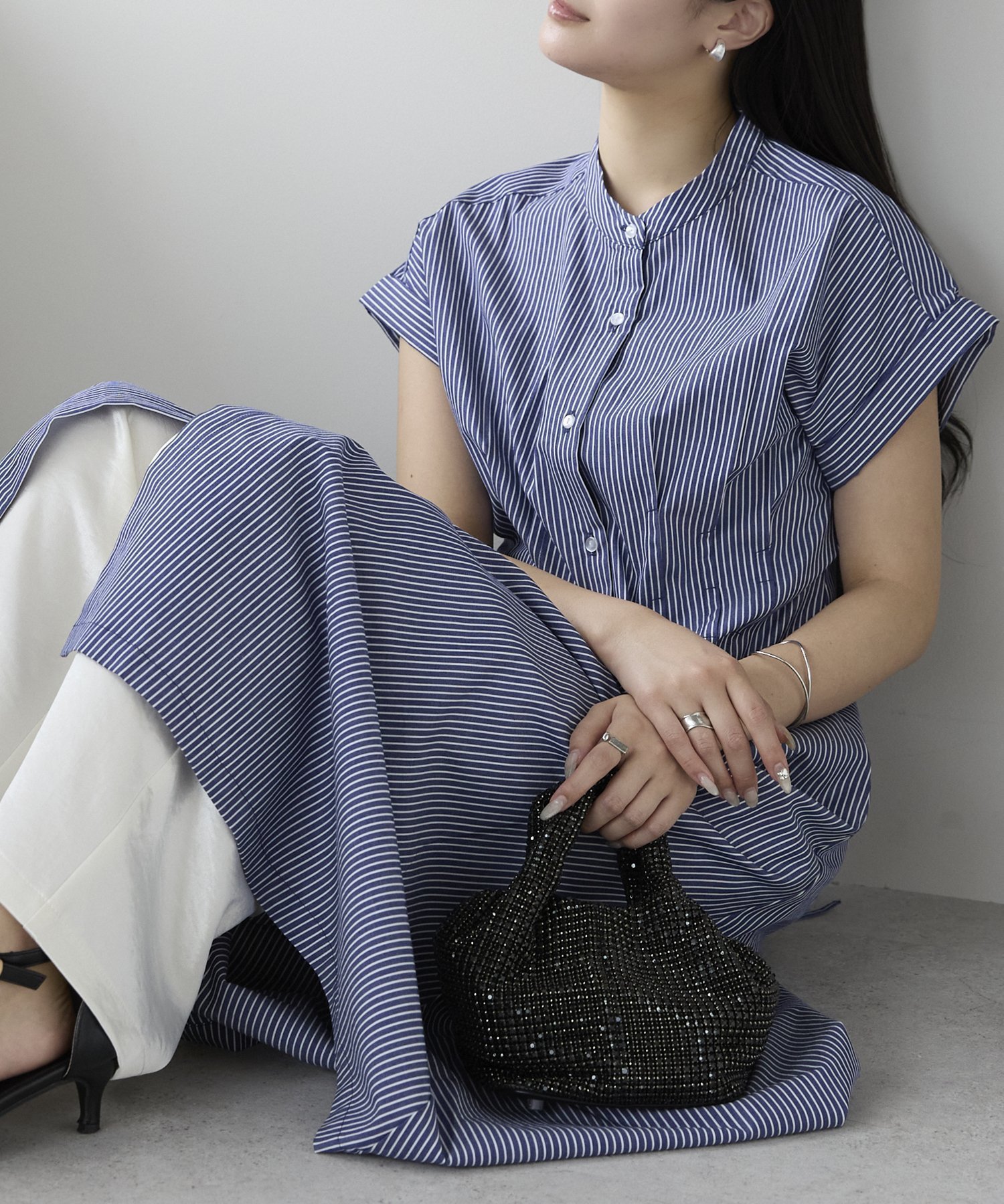 【プレフェリール/PREFERIR】のストライプバックレースアップバンドカラーワンピース 人気、トレンドファッション・服の通販 founy(ファニー) 　ファッション　Fashion　レディースファッション　Fashion for Women　ワンピース　Dresses　シンプル　Simple, Minimal　ストライプ　Stripe, Striped Pattern　プリント　Print, Printed Pattern　レース　Lace, Lace Fabric　 other-1|ID: prp329100004830475 ipo3291000000035162113