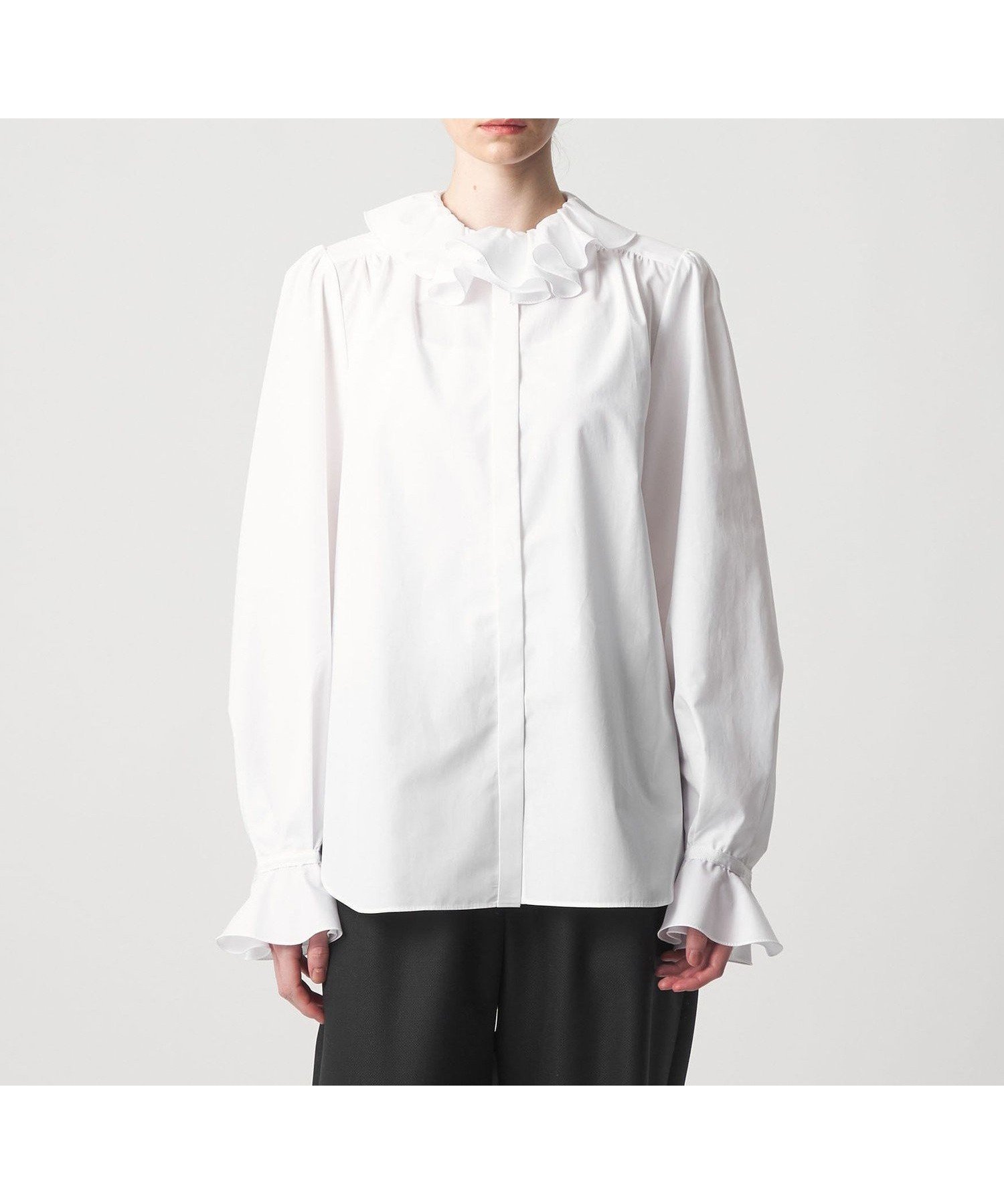 【ドゥロワー/DRAWER】のCAPSULE フリルカラーブラウス インテリア・キッズ・メンズ・レディースファッション・服の通販 founy(ファニー) 　ファッション　Fashion　レディースファッション　Fashion for Women　トップス・カットソー　Cut & Sew Tops　シャツ・ブラウス・オフィスカジュアル　Elegant Blouses & Button-Ups　なめらか　Smooth, Silky Texture　ジャケット　Jacket, Outerwear　フリル　Frill, Ruffle　ラッフル　Ruffle, Frill　WHITE|ID: prp329100004830477 ipo3291000000035162172