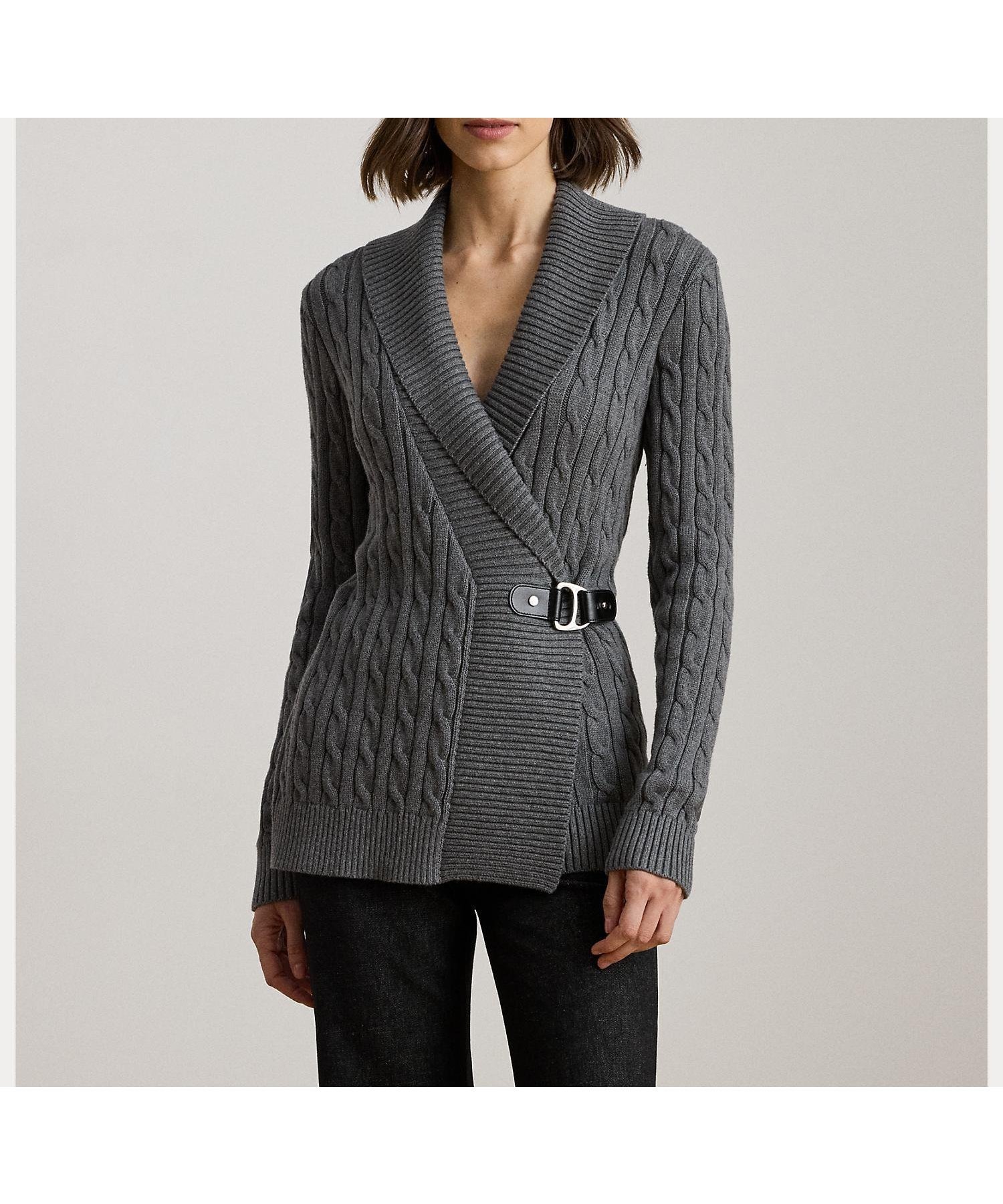 【ラルフローレン/RALPH LAUREN】のバックルド コットン セーター インテリア・キッズ・メンズ・レディースファッション・服の通販 founy(ファニー) 　ファッション　Fashion　レディースファッション　Fashion for Women　バッグ　Bags　セーター　Sweater, Knitwear　フィット　Fit, Slim Fit　フェイクレザー　Faux Leather, PU Leather　フロント　Front, Front Design　リラックス　Relax, Relaxed Fit　定番　Standard, Basic Item　長袖　Long Sleeve, Full Sleeve　020グレー|ID: prp329100004830485 ipo3291000000035162379