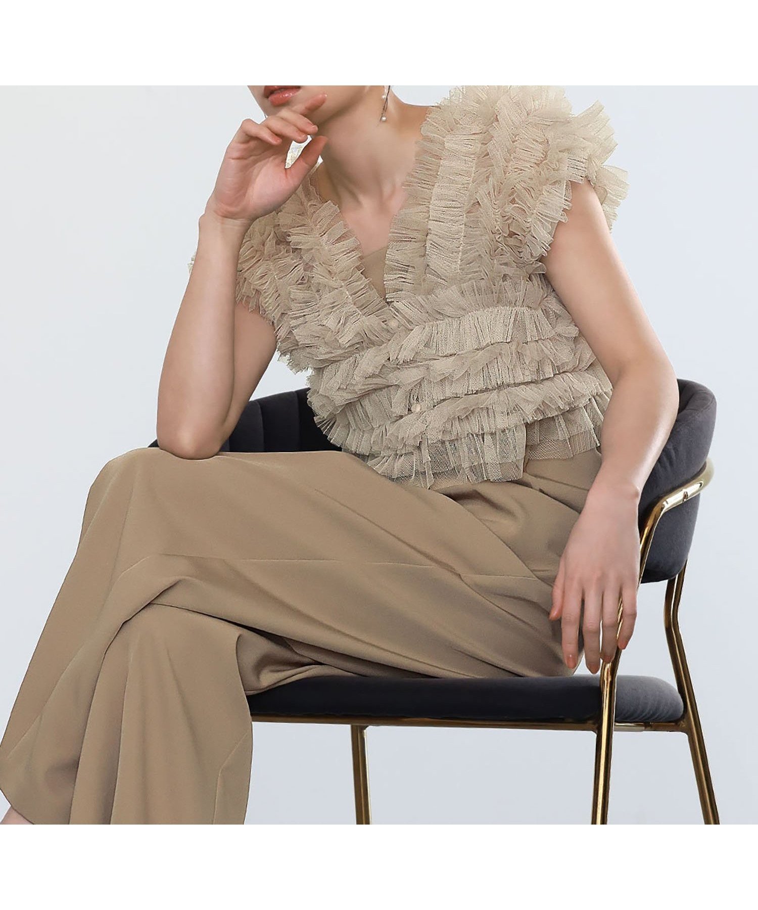 【ガール/GIRL】のチュールトップス オールインワン セット 結婚式 パンツドレス パーティードレス インテリア・キッズ・メンズ・レディースファッション・服の通販 founy(ファニー) 　ファッション　Fashion　レディースファッション　Fashion for Women　パンツ　Pants & Trousers　シャーリング　Shirring, Ruched　シンプル　Simple, Minimal　チュール　Tulip, Tulip Motif　ドレス　Dress, One-Piece　ループ　Loop, Loop Knit　ワイド　Wide, Wide Fit　再入荷　Restock / Back in Stock　おすすめ　Recommended / Our Picks　エレガント 上品　Elegant　結婚式　Wedding　披露宴　Wedding Reception　二次会　After Party　BE|ID: prp329100004830509 ipo3291000000035162762