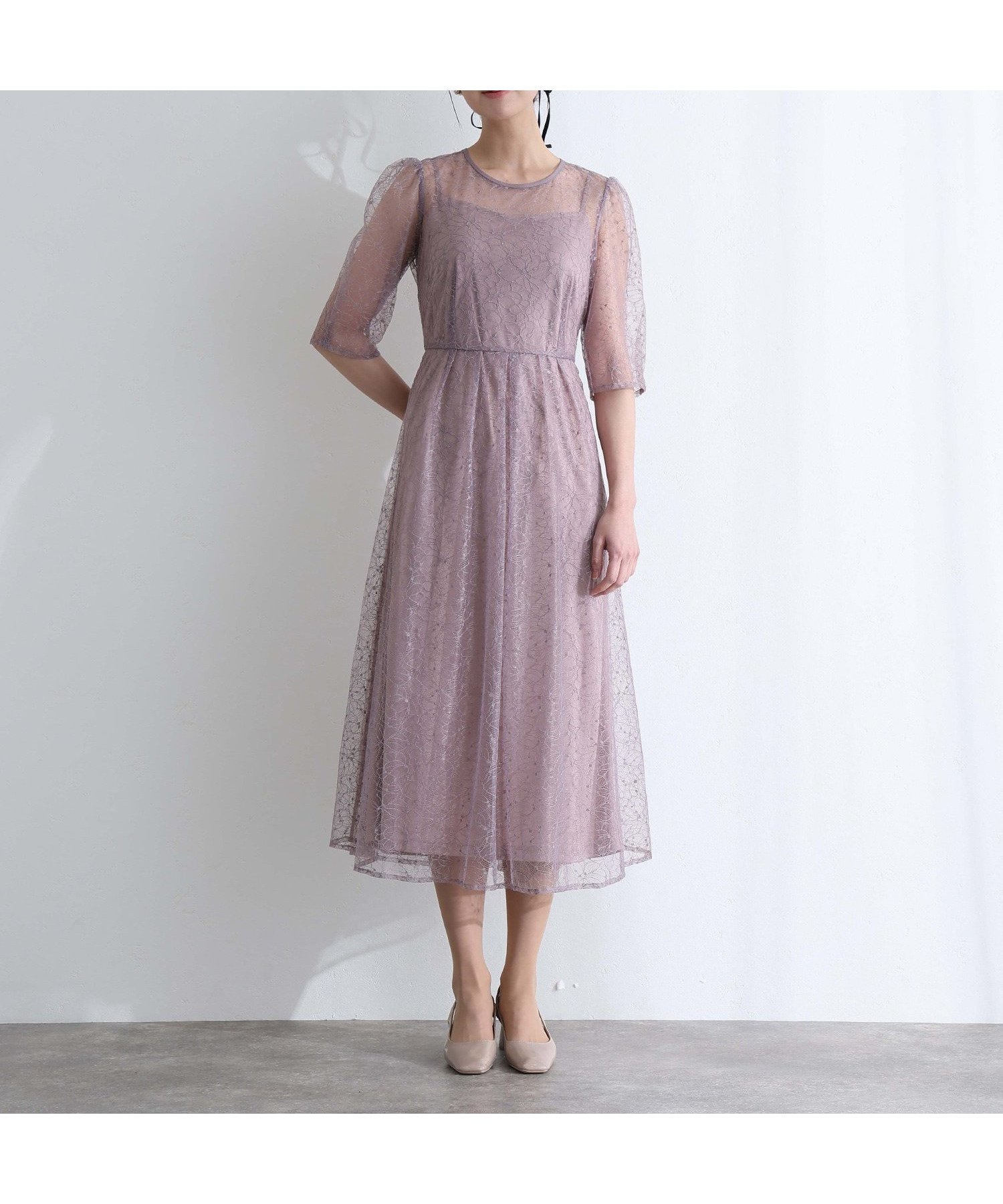 【プールヴー/PourVous】のラメレースバックリボン2点セット結婚式オケージョンドレス同窓会パーティードレス インテリア・キッズ・メンズ・レディースファッション・服の通販 founy(ファニー) 　ファッション　Fashion　レディースファッション　Fashion for Women　ワンピース　Dresses　フォーマル・パーティードレス・結婚式用ドレス　Elegant & Casual Dresses　エレガント 上品　Elegant　シアー　Sheer, See-Through　ダブル　Double, Double-Breasted　デコルテ　Décolleté, Neckline　ドレス　Dress, One-Piece　フェミニン　Feminine, Girly　リボン　Ribbon, Bow　レース　Lace, Lace Fabric　おすすめ　Recommended / Our Picks　セレモニー　Ceremony　結婚式　Wedding　二次会　After Party　モーヴ|ID: prp329100004830514 ipo3291000000035162844