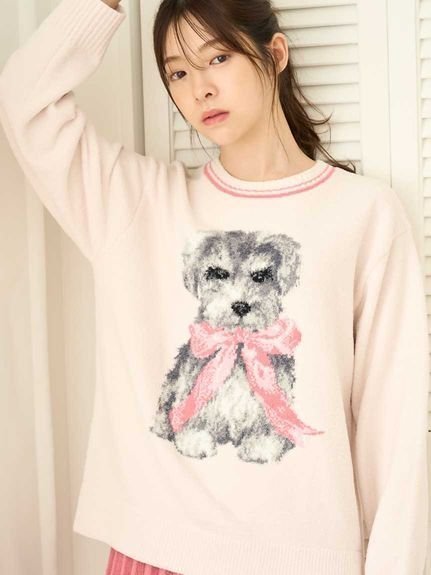 【スナイデル ホーム/SNIDEL HOME】の【SNIDEL HOME × 新木優子】ニットプルオーバー インテリア・キッズ・メンズ・レディースファッション・服の通販 founy(ファニー) 　ファッションモデル・俳優・女優　Models　女性　Women　新木優子　Araki Yuko　ファッション　Fashion　レディースファッション　Fashion for Women　トップス・カットソー　Cut & Sew Tops　ニット　Knit Tops & Sweaters　カジュアルプルオーバー・ニットトップス　Pullovers & Knit Tops / Casual Pullovers　コラボ　Collaboration, Collab　コレクション　Collection, Seasonal Line　スペシャル　Special, Limited Edition　スマート　Smart, Elegant　女優　Actress Style, Celebrity Inspired　トレンド　Trend, Trending Now　フラワー　Flower, Floral　モチーフ　Motif, Design Theme　リボン　Ribbon, Bow　犬　Dog　LPNK[061]|ID: prp329100004830548 ipo3291000000035163408