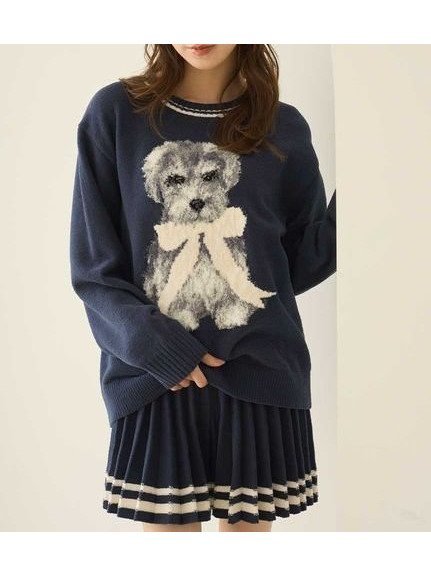 【スナイデル ホーム/SNIDEL HOME】の【SNIDEL HOME × 新木優子】ニットプルオーバー インテリア・キッズ・メンズ・レディースファッション・服の通販 founy(ファニー) 　ファッションモデル・俳優・女優　Models　女性　Women　新木優子　Araki Yuko　ファッション　Fashion　レディースファッション　Fashion for Women　トップス・カットソー　Cut & Sew Tops　ニット　Knit Tops & Sweaters　カジュアルプルオーバー・ニットトップス　Pullovers & Knit Tops / Casual Pullovers　コラボ　Collaboration, Collab　コレクション　Collection, Seasonal Line　スペシャル　Special, Limited Edition　スマート　Smart, Elegant　女優　Actress Style, Celebrity Inspired　トレンド　Trend, Trending Now　フラワー　Flower, Floral　モチーフ　Motif, Design Theme　リボン　Ribbon, Bow　犬　Dog　NVY[089]|ID: prp329100004830548 ipo3291000000035163409