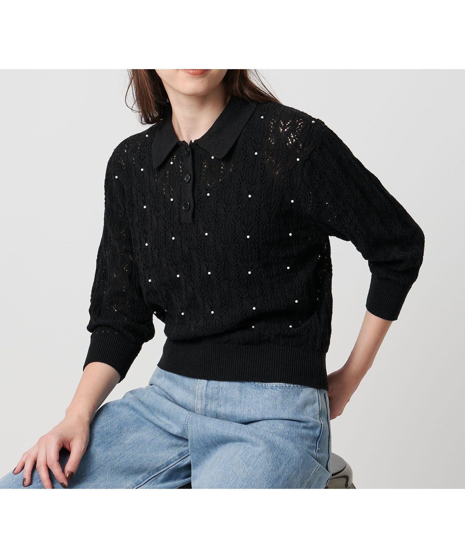 【ユナイテッドアローズ/UNITED ARROWS】のフェイクパール レース プルオーバー ニット ウォッシャブル インテリア・キッズ・メンズ・レディースファッション・服の通販 founy(ファニー) 　ファッション　Fashion　レディースファッション　Fashion for Women　トップス・カットソー　Cut & Sew Tops　ニット　Knit Tops & Sweaters　カジュアルプルオーバー・ニットトップス　Pullovers & Knit Tops / Casual Pullovers　ウォッシャブル　Machine Washable　エレガント 上品　Elegant　カーディガン　Cardigan, Knitwear　デニム　Denim, Jeans Material　ベロア　Velour, Soft Velvet　レース　Lace, Lace Fabric　BLACK|ID: prp329100004830569 ipo3291000000035163678