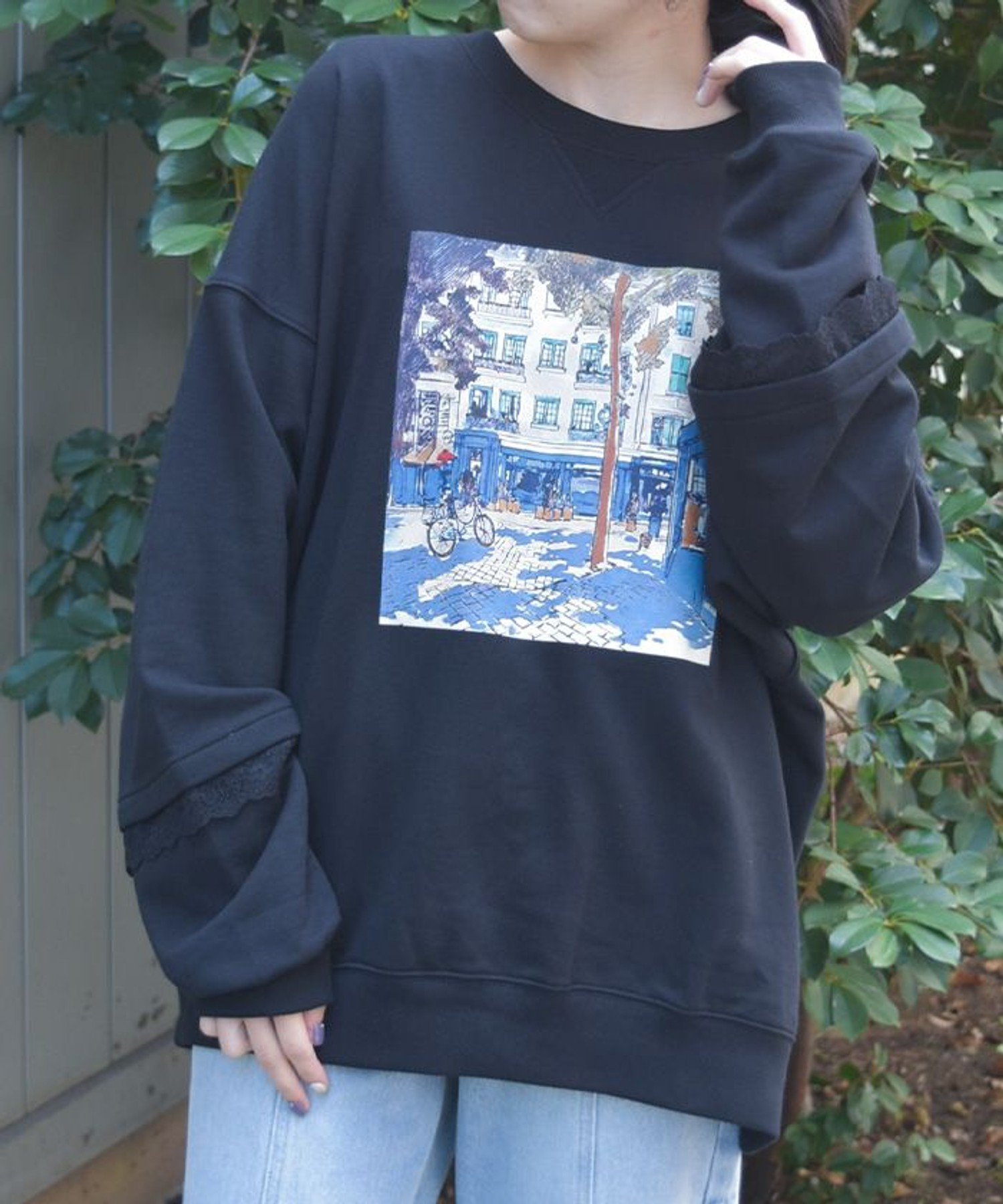 【アクシーズファム/axes femme】のパリトラベルPTトレーナー インテリア・キッズ・メンズ・レディースファッション・服の通販 founy(ファニー) 　ファッション　Fashion　レディースファッション　Fashion for Women　アクセサリー　Fashion Accessories　シンプル　Simple, Minimal　スウェット / スエット　Sweatshirt, Sweatwear　チェーン　Chain, Chain Strap　デニム　Denim, Jeans Material　トラベル　Travel, Travel Gear　トレーナー　Sweatshirt, Trainer　パール　Pearl, Pearl Accent　フロント　Front, Front Design　プリント　Print, Printed Pattern　リラックス　Relax, Relaxed Fit　ロング　Long, Long-Length　ワイド　Wide, Wide Fit　黒|ID: prp329100004830617 ipo3291000000035164434