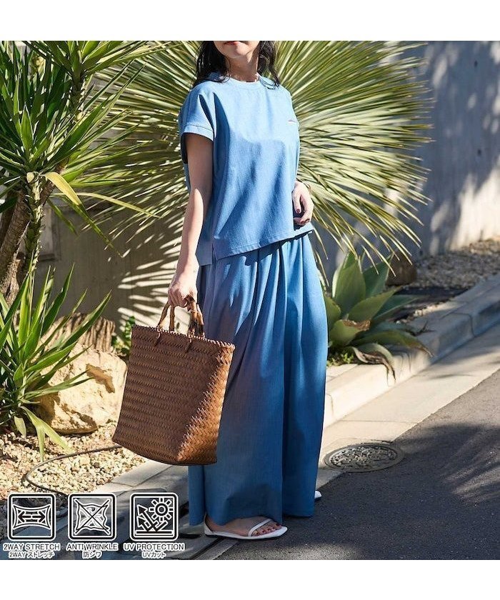 【フリークスストア/FREAK'S STORE】のUVカット/撥水速乾/伸縮性 THOUSAND MILE/フレンチスリーブ パンツセットアップ デニムライク 【レジャー/旅行/梅雨】 25SS 人気、トレンドファッション・服の通販 founy(ファニー) 　ファッション　Fashion　レディースファッション　Fashion for Women　セットアップ　Matching Sets　レディースパンツ・ボトムス　Pants & Trousers / Bottoms　ジップ　Zip, Zipper　ストレッチ　Stretch, Stretchy Fabric　スペシャル　Special, Limited Edition　スリーブ　Sleeve, Long Sleeve / Short Sleeve　セットアップ　Set-Up, Coordinated Outfit　人気　Popular, Best Seller　フレンチ　French, French Style　フロント　Front, Front Design　ポケット　Pocket, Pocket Detail　別注　Limited Edition, Custom Order　メッシュ　Mesh, Net Fabric　楽ちん　Easy Fit, Comfortable　ワイド　Wide, Wide Fit　ワンポイント　One Point, Statement Accent　S/S・春夏　SS, Spring/Summer, Warm Season　おすすめ　Recommended / Our Picks　夏　Summer　旅行　Travel　2025年　2025　2025春夏・S/S　Spring/Summer 2025 SS25　 other-1|ID: prp329100004830634 ipo3291000000035164598