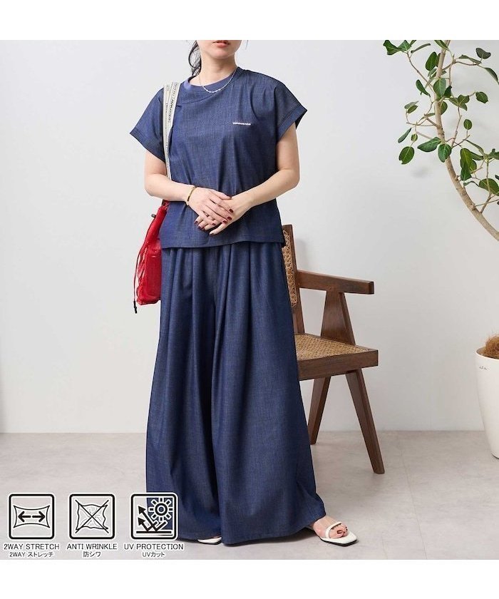 【フリークスストア/FREAK'S STORE】のUVカット/撥水速乾/伸縮性 THOUSAND MILE/フレンチスリーブ パンツセットアップ デニムライク 【レジャー/旅行/梅雨】 25SS インテリア・キッズ・メンズ・レディースファッション・服の通販 founy(ファニー) 　ファッション　Fashion　レディースファッション　Fashion for Women　セットアップ　Matching Sets　レディースパンツ・ボトムス　Pants & Trousers / Bottoms　ジップ　Zip, Zipper　ストレッチ　Stretch, Stretchy Fabric　スペシャル　Special, Limited Edition　スリーブ　Sleeve, Long Sleeve / Short Sleeve　セットアップ　Set-Up, Coordinated Outfit　人気　Popular, Best Seller　フレンチ　French, French Style　フロント　Front, Front Design　ポケット　Pocket, Pocket Detail　別注　Limited Edition, Custom Order　メッシュ　Mesh, Net Fabric　楽ちん　Easy Fit, Comfortable　ワイド　Wide, Wide Fit　ワンポイント　One Point, Statement Accent　S/S・春夏　SS, Spring/Summer, Warm Season　おすすめ　Recommended / Our Picks　夏　Summer　旅行　Travel　2025年　2025　2025春夏・S/S　Spring/Summer 2025 SS25　ネイビー|ID: prp329100004830634 ipo3291000000035164600