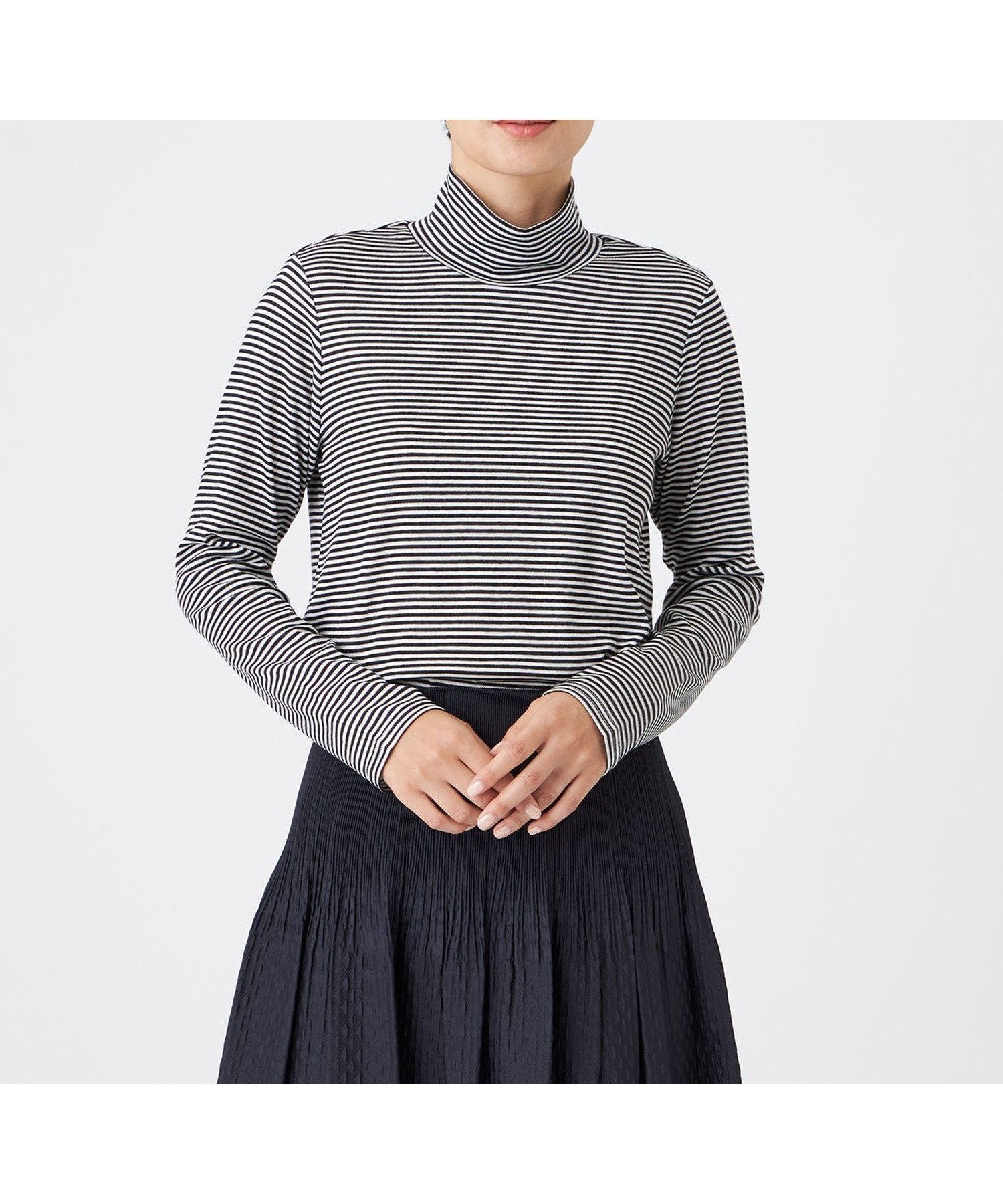 【エヴェックス バイ クリツィア/EVEX by KRIZIA】の【ウォッシャブル】ハーフミラノリブボーダーハイネックプルオーバー インテリア・キッズ・メンズ・レディースファッション・服の通販 founy(ファニー) 　ファッション　Fashion　レディースファッション　Fashion for Women　トップス・カットソー　Cut & Sew Tops　カジュアルプルオーバー・ニットトップス　Pullovers & Knit Tops / Casual Pullovers　インナー　Innerwear　ウォッシャブル　Machine Washable　ストレッチ　Stretch, Stretchy Fabric　ボーダー　Border, Stripe　A/W・秋冬　Autumn/Winter　防寒　Cold Protection, Winter-Ready　ブラック|ID: prp329100004830639 ipo3291000000035164633