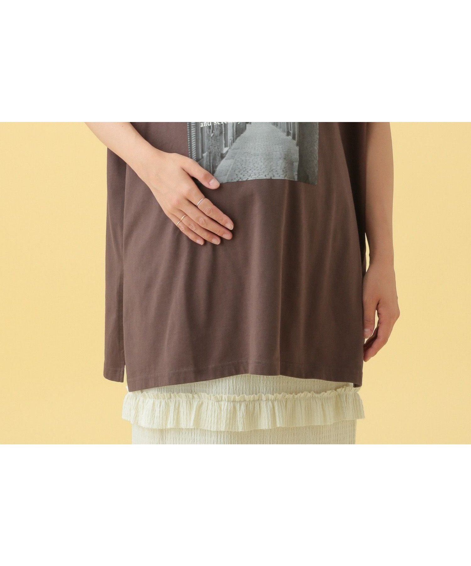 【レプシィム ローリーズファーム/LEPSIM LOWRYS FARM】の【産前・産後対応】マタニティ/フォトプリントフレンチスリーブ インテリア・キッズ・メンズ・レディースファッション・服の通販 founy(ファニー) 　ファッション　Fashion　キッズファッション　Fashion for Kids　おすすめ　Recommended / Our Picks　スリット　Slit, Slit Detail　スリーブ　Sleeve, Long Sleeve / Short Sleeve　フレンチ　French, French Style　ブラウン58|ID: prp329100004830761 ipo3291000000035166471