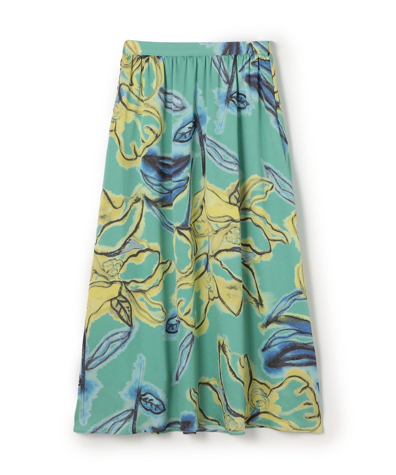 【トゥモローランド/TOMORROWLAND】のドゥードルフラワープリント ロングギャザースカート インテリア・キッズ・メンズ・レディースファッション・服の通販 founy(ファニー) 　ファッション　Fashion　レディースファッション　Fashion for Women　スカート　Skirts　ギャザー　Gathered, Ruffled　サテン　Satin, Glossy Fabric　ハンド　Hand, Handmade　フラワー　Flower, Floral　プリント　Print, Printed Pattern　モチーフ　Motif, Design Theme　エレガント 上品　Elegant　冬　Winter / This Winter　54 グリーン系|ID: prp329100004830762 ipo3291000000035166490