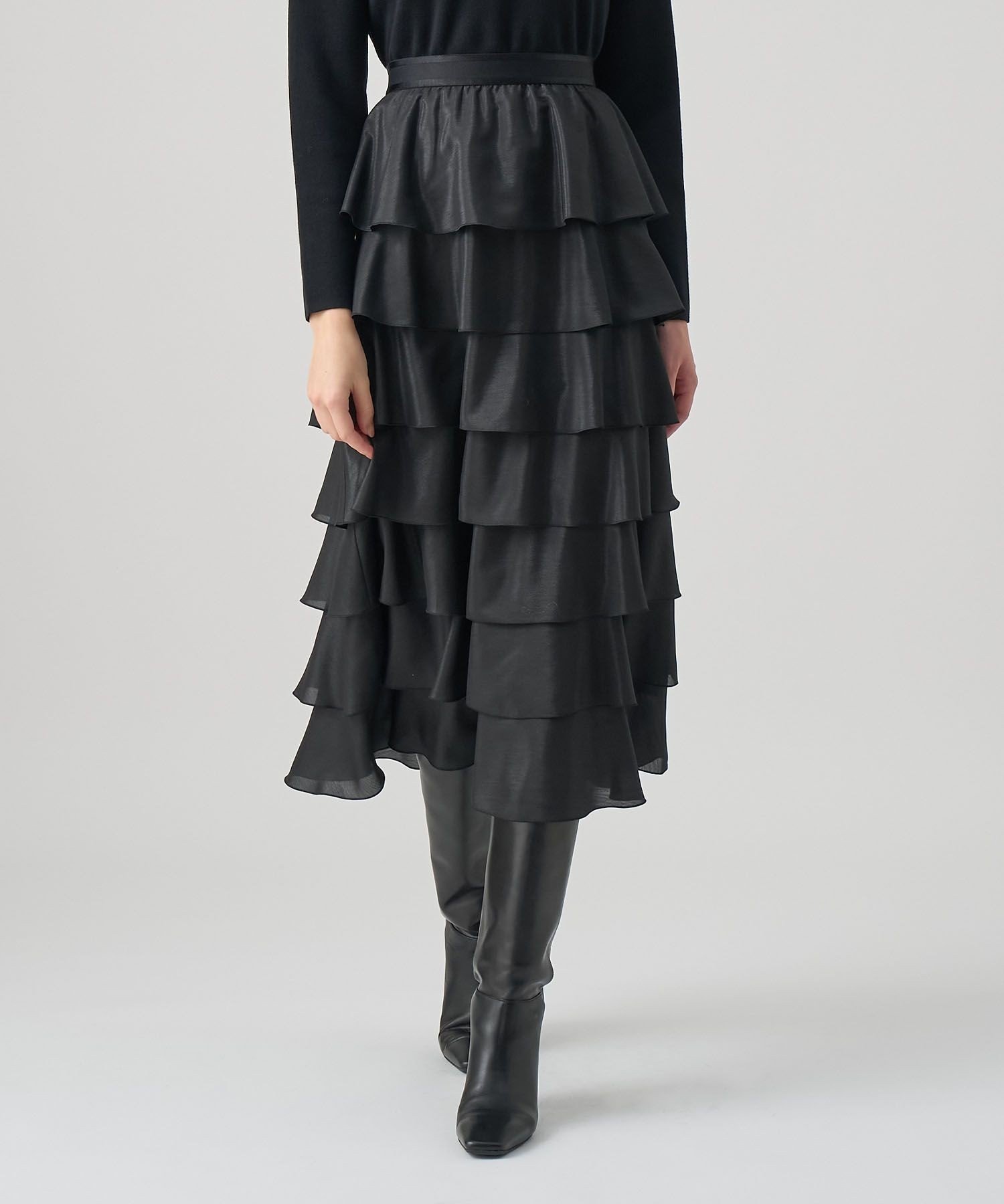 【アナイ/ANAYI】のブライトローンティアード スカート インテリア・キッズ・メンズ・レディースファッション・服の通販 founy(ファニー) 　ファッション　Fashion　レディースファッション　Fashion for Women　スカート　Skirts　ティアードスカート　Tiered Skirts　ギャザー　Gathered, Ruffled　スマート　Smart, Elegant　ティアード　Tiered, Tiered Style　フェミニン　Feminine, Girly　フォルム　Silhouette, Form　ブライト　Bright, Shiny　ラッフル　Ruffle, Frill　再入荷　Restock / Back in Stock　エレガント 上品　Elegant　black|ID: prp329100004830765 ipo3291000000035166523