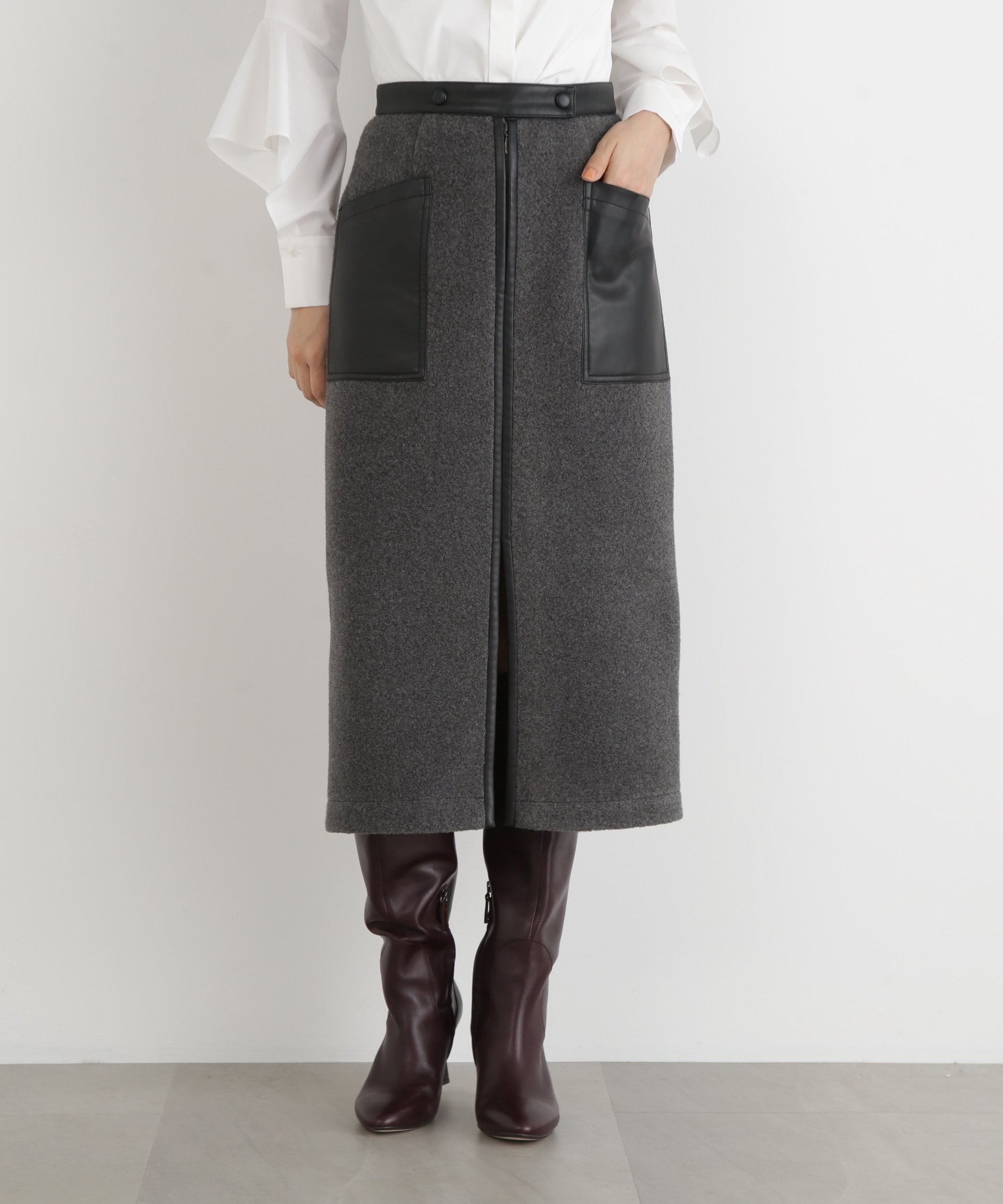 【ピンキーアンドダイアン/Pinky&Dianne】のウールレットジップスカート 人気、トレンドファッション・服の通販 founy(ファニー) 　ファッション　Fashion　レディースファッション　Fashion for Women　スカート　Skirts　シンプル　Simple, Minimal　スタンダード　Standard, Basic　ストレッチ　Stretch, Stretchy Fabric　スリット　Slit, Slit Detail　タイトスカート　Pencil Skirt, Tight Skirt　パッチ　Patch, Appliqué　フロント　Front, Front Design　ポケット　Pocket, Pocket Detail　エレガント 上品　Elegant　 other-1|ID: prp329100004830771 ipo3291000000035166627