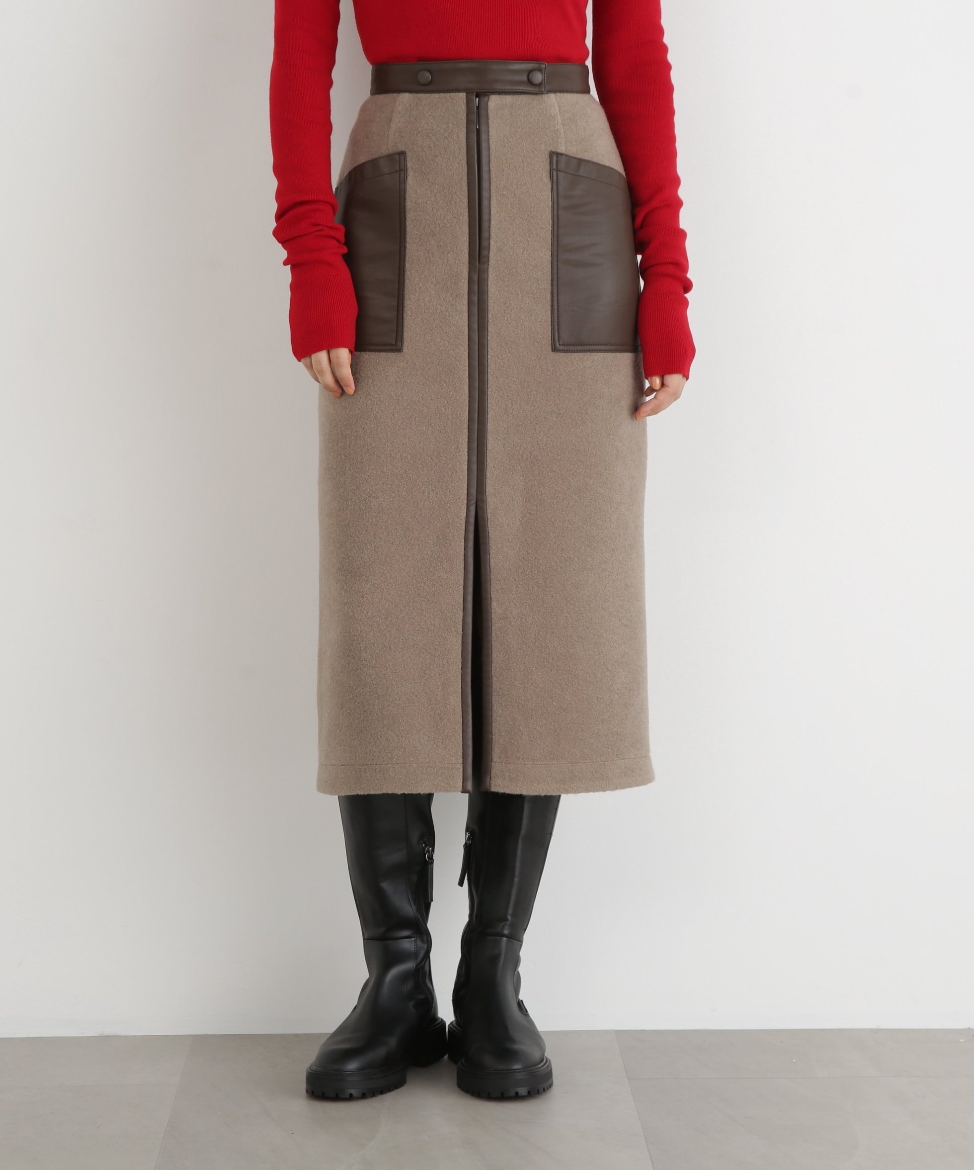 【ピンキーアンドダイアン/Pinky&Dianne】のウールレットジップスカート インテリア・キッズ・メンズ・レディースファッション・服の通販 founy(ファニー) 　ファッション　Fashion　レディースファッション　Fashion for Women　スカート　Skirts　シンプル　Simple, Minimal　スタンダード　Standard, Basic　ストレッチ　Stretch, Stretchy Fabric　スリット　Slit, Slit Detail　タイトスカート　Pencil Skirt, Tight Skirt　パッチ　Patch, Appliqué　フロント　Front, Front Design　ポケット　Pocket, Pocket Detail　エレガント 上品　Elegant　トープ7|ID: prp329100004830771 ipo3291000000035166638