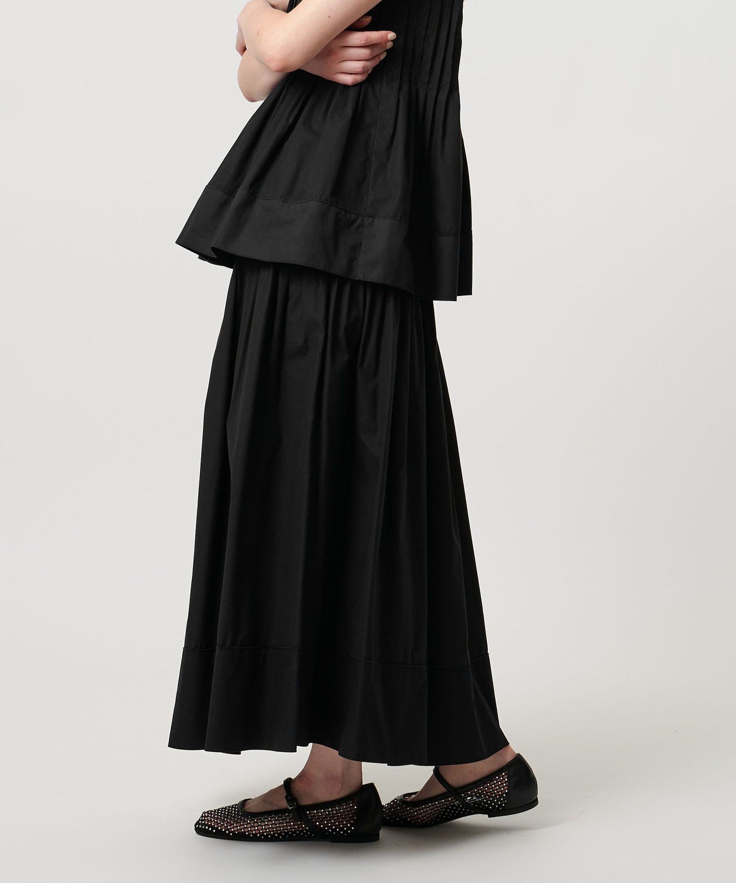 【ユナイテッドアローズ/UNITED ARROWS】のコットンシルク シルキータックフレアスカート - ウォッシャブル - インテリア・キッズ・メンズ・レディースファッション・服の通販 founy(ファニー) 　ファッション　Fashion　レディースファッション　Fashion for Women　スカート　Skirts　Aライン・フレアスカート　A-Line & Flared Skirts　ウォッシャブル　Machine Washable　カットソー　Cut and Sewn Top　切替　Switching, Contrast Panel　シルク　Silk, 100% Silk　セットアップ　Set-Up, Coordinated Outfit　タイプライター　Typewriter Fabric, Crisp Cotton　フィット　Fit, Slim Fit　フレア　Flare, Flared　ポケット　Pocket, Pocket Detail　アウトレット　Outlet / Clearance　おすすめ　Recommended / Our Picks　エレガント 上品　Elegant　BLACK|ID: prp329100004830835 ipo3291000000035167330