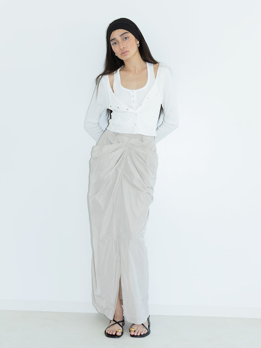 【スタイリング/styling】の【セットアップ対応】レイヤードドレープスカート インテリア・キッズ・メンズ・レディースファッション・服の通販 founy(ファニー) 　ファッション　Fashion　レディースファッション　Fashion for Women　セットアップ　Matching Sets　スカート・ミニ/ミディ/マキシ　Skirts / Mini, Midi & Maxi Skirts　スマート　Smart, Elegant　スリット　Slit, Slit Detail　セットアップ　Set-Up, Coordinated Outfit　タフタ　Taffeta, Structured Fabric　ダウン　Down, Puffer　ダブル　Double, Double-Breasted　フォルム　Silhouette, Form　フロント　Front, Front Design　ポケット　Pocket, Pocket Detail　マキシ　Maxi, Full Length　リメイク　Remake, Reconstructed　エレガント 上品　Elegant　LBEG[035]|ID: prp329100004830888 ipo3291000000035168019