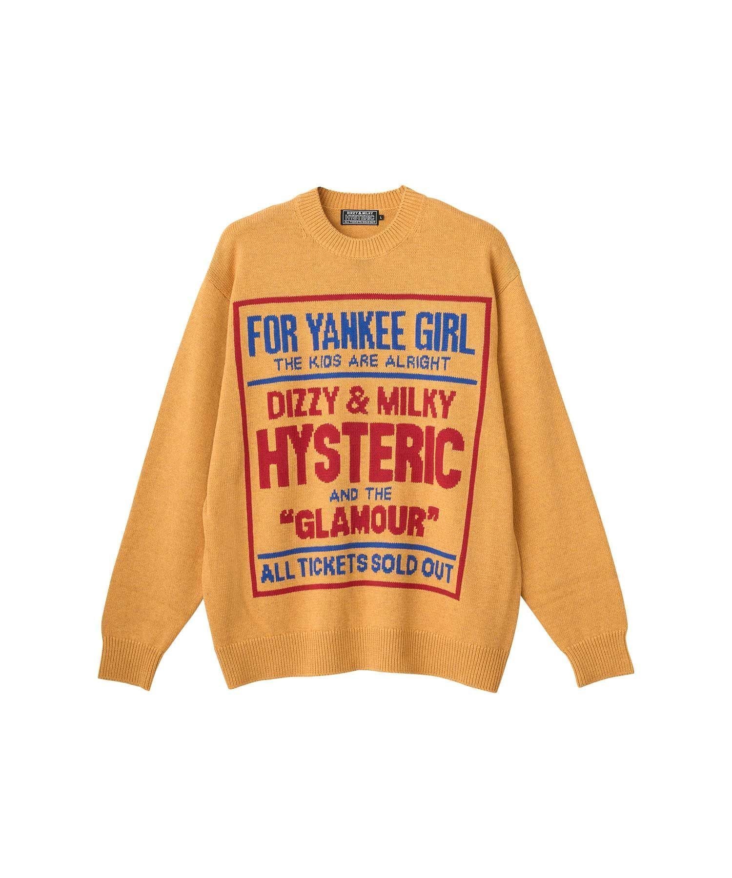 【ヒステリックグラマー/HYSTERIC GLAMOUR / MEN】のDIZZY MILKY編込 セーター インテリア・キッズ・メンズ・レディースファッション・服の通販 founy(ファニー) 　ファッション　Fashion　メンズファッション　Fashion for Men　セーター　Sweater, Knitwear　フロント　Front, Front Design　モチーフ　Motif, Design Theme　定番　Standard, Basic Item　イエロー|ID: prp329100004830890 ipo3291000000035168061