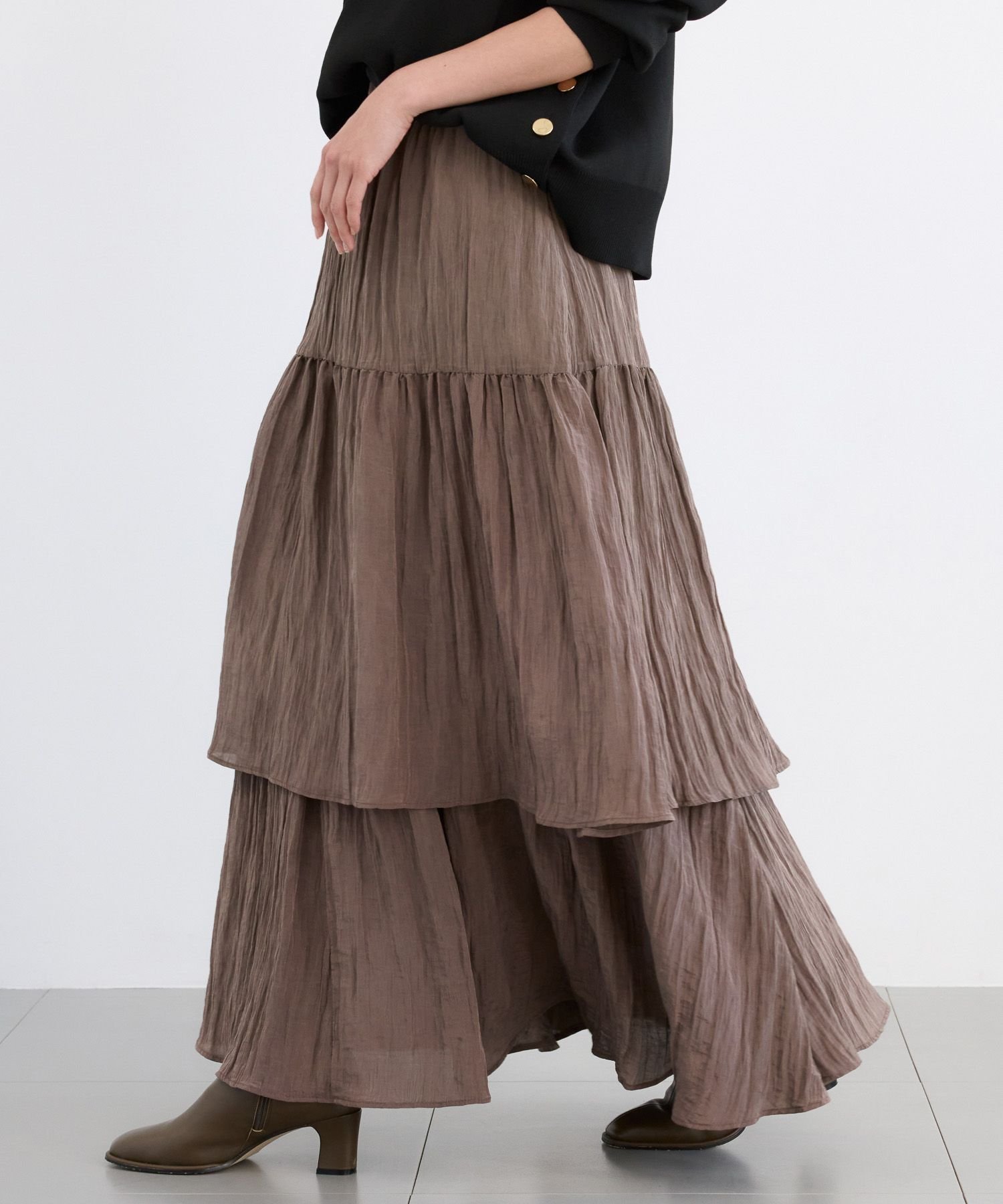 【バンヤードストーム/BARNYARDSTORM】のティアードライトスカート / マシンウォッシャブル インテリア・キッズ・メンズ・レディースファッション・服の通販 founy(ファニー) 　ファッション　Fashion　レディースファッション　Fashion for Women　スカート　Skirts　おすすめ　Recommended / Our Picks　シンプル　Simple, Minimal　スニーカー　Sneakers, Trainers　ティアードスカート　Tiered Skirt, Flounced Skirt　バランス　Balance, Style Balance　フェミニン　Feminine, Girly　マニッシュ　Mannish, Boyish　エレガント 上品　Elegant　ブラウン50|ID: prp329100004830907 ipo3291000000035168351
