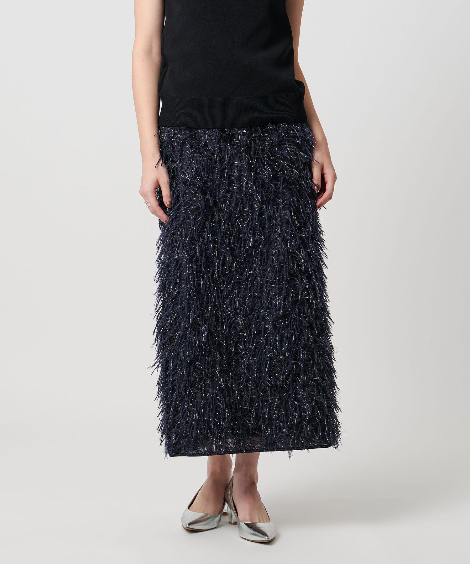 【ユナイテッドアローズ/UNITED ARROWS】のヘアリー ラメ カットジャガード タイト スカート インテリア・キッズ・メンズ・レディースファッション・服の通販 founy(ファニー) 　ファッション　Fashion　レディースファッション　Fashion for Women　スカート　Skirts　おすすめ　Recommended / Our Picks　カットジャガード　Cut Jacquard　シアー　Sheer, See-Through　シンプル　Simple, Minimal　セットアップ　Set-Up, Coordinated Outfit　タイトスカート　Pencil Skirt, Tight Skirt　バランス　Balance, Style Balance　エレガント 上品　Elegant　NAVY|ID: prp329100004830909 ipo3291000000035168410