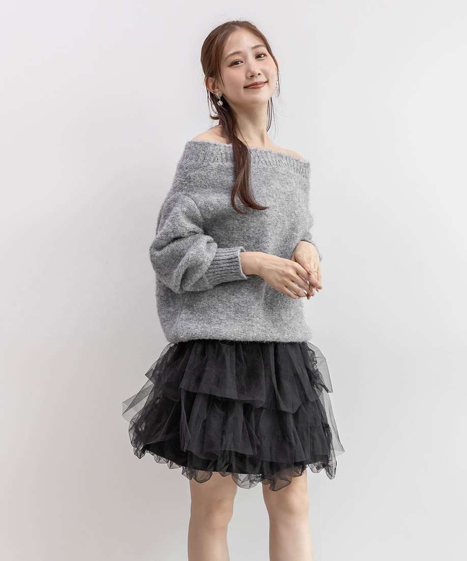 【ランダ/RANDA】のニットプルオーバー バルーンスカートセット インテリア・キッズ・メンズ・レディースファッション・服の通販 founy(ファニー) 　ファッション　Fashion　レディースファッション　Fashion for Women　スカート　Skirts　チュール　Tulip, Tulip Motif　バルーン　Balloon, Balloon Silhouette　フィット　Fit, Slim Fit　フェミニン　Feminine, Girly　GRAY|ID: prp329100004830919 ipo3291000000035168584