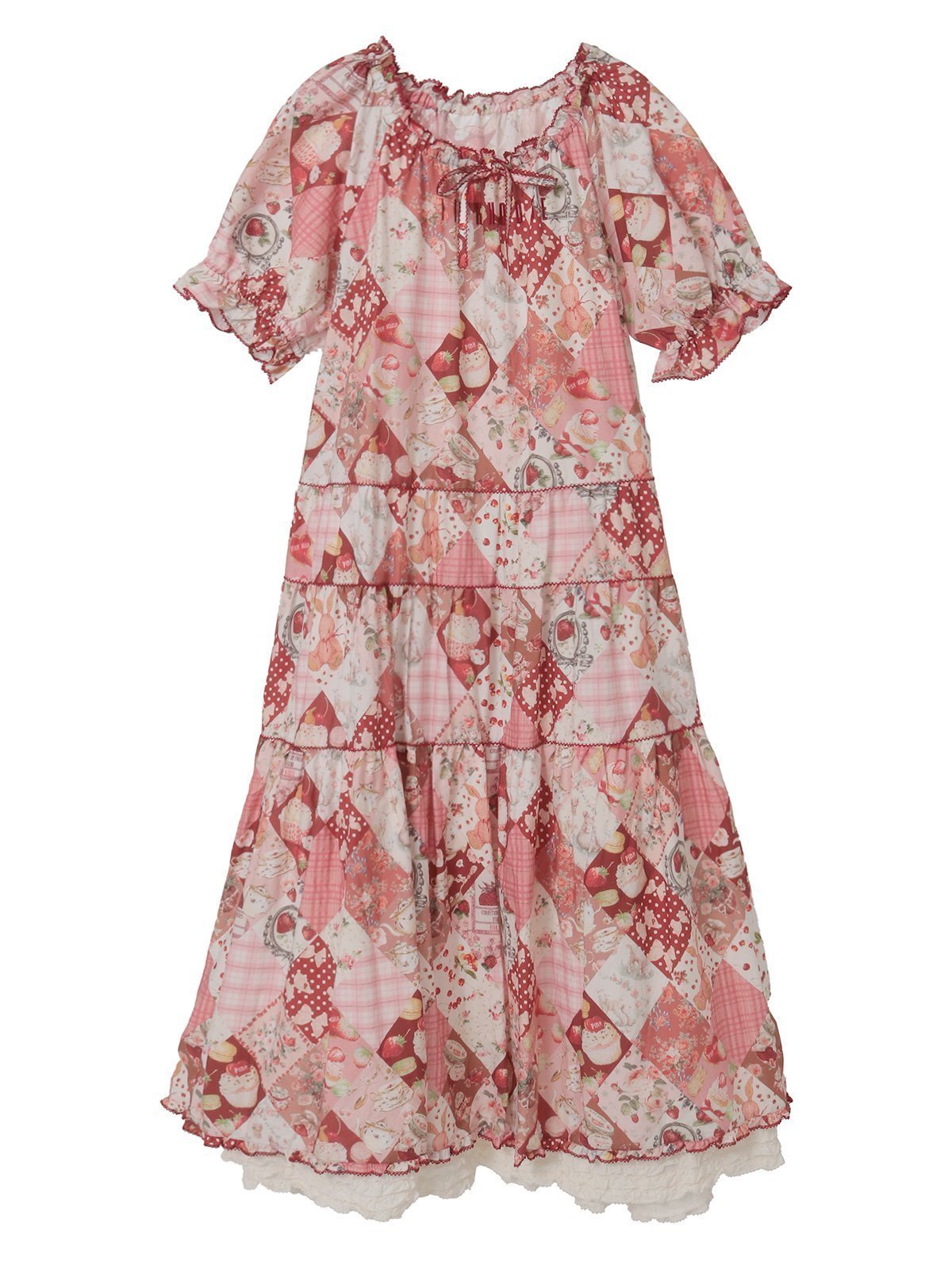 【ピンクハウス/PINK HOUSE】の*ONLINE 限定*PH Tea Party ONE PIECE インテリア・キッズ・メンズ・レディースファッション・服の通販 founy(ファニー) 　ファッション　Fashion　レディースファッション　Fashion for Women　カットソー　Cut and Sewn Top　スリーブ　Sleeve, Long Sleeve / Short Sleeve　タートル　Turtleneck, Turtle Collar　人気　Popular, Best Seller　パッチワーク　Patchwork, Mixed Fabric　ファブリック　Fabric, Textile　フリル　Frill, Ruffle　フロント　Front, Front Design　プリント　Print, Printed Pattern　リボン　Ribbon, Bow　ローズ　Rose, Rose Motif　アカ系|ID: prp329100004830931 ipo3291000000035168826