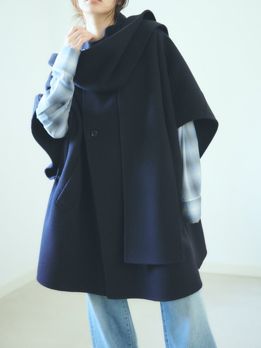 【ミースロエ/MIESROHE】の接結フードポンチョCT インテリア・キッズ・メンズ・レディースファッション・服の通販 founy(ファニー) 　ファッション　Fashion　レディースファッション　Fashion for Women　アウター　Coat / Outerwear Collection　ポンチョ・ケープコート　Ponchos & Capes　スマート　Smart, Elegant　人気　Popular, Best Seller　今季　This Season, Current Season　無地　Plain, Solid Color　NVY[089]|ID: prp329100004830948 ipo3291000000035169188