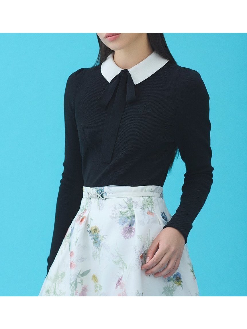 【セルフォード/CELFORD】のボウタイリボン衿付きニットプルオーバー インテリア・キッズ・メンズ・レディースファッション・服の通販 founy(ファニー) 　ファッション　Fashion　レディースファッション　Fashion for Women　トップス・カットソー　Cut & Sew Tops　ニット　Knit Tops & Sweaters　カジュアルプルオーバー・ニットトップス　Pullovers & Knit Tops / Casual Pullovers　おすすめ　Recommended / Our Picks　ウェーブ　Wavy Pattern　ストレート　Straight, Straight Cut　スマート　Smart, Elegant　パターン　Pattern, Design Print　リボン　Ribbon, Bow　ワンポイント　One Point, Statement Accent　定番　Standard, Basic Item　BLK[009]|ID: prp329100004830976 ipo3291000000035170004