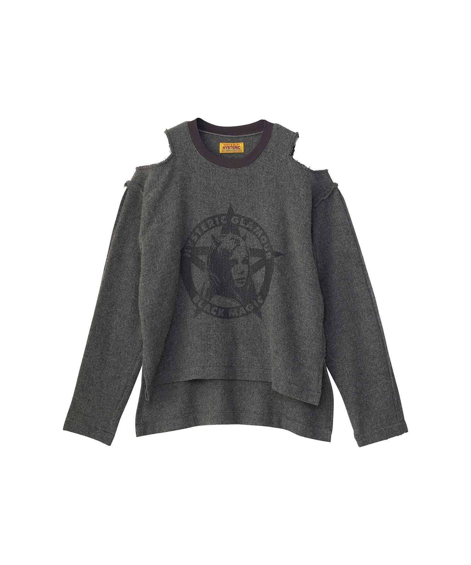 【ヒステリックグラマー/HYSTERIC GLAMOUR】のBLACK MAGIC WOMAN プルオーバーシャツ インテリア・キッズ・メンズ・レディースファッション・服の通販 founy(ファニー) 　ファッション　Fashion　レディースファッション　Fashion for Women　トップス・カットソー　Cut & Sew Tops　シャツ・ブラウス・オフィスカジュアル　Elegant Blouses & Button-Ups　カジュアルプルオーバー・ニットトップス　Pullovers & Knit Tops / Casual Pullovers　カットオフ　Cut-Off Design　フロント　Front, Front Design　プリント　Print, Printed Pattern　ラバー　Rubber, Rubber Sole　グレー|ID: prp329100004830984 ipo3291000000035170184