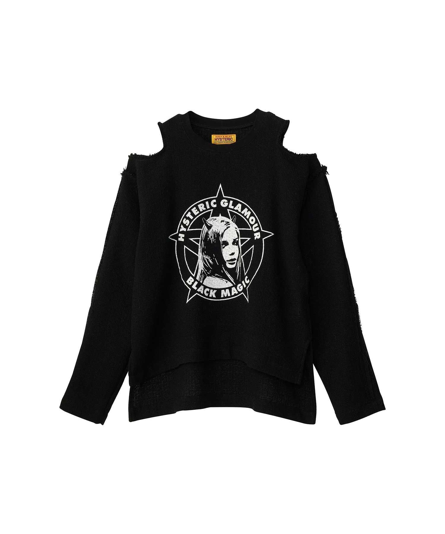 【ヒステリックグラマー/HYSTERIC GLAMOUR】のBLACK MAGIC WOMAN プルオーバーシャツ インテリア・キッズ・メンズ・レディースファッション・服の通販 founy(ファニー) 　ファッション　Fashion　レディースファッション　Fashion for Women　トップス・カットソー　Cut & Sew Tops　シャツ・ブラウス・オフィスカジュアル　Elegant Blouses & Button-Ups　カジュアルプルオーバー・ニットトップス　Pullovers & Knit Tops / Casual Pullovers　カットオフ　Cut-Off Design　フロント　Front, Front Design　プリント　Print, Printed Pattern　ラバー　Rubber, Rubber Sole　ブラック|ID: prp329100004830984 ipo3291000000035170185