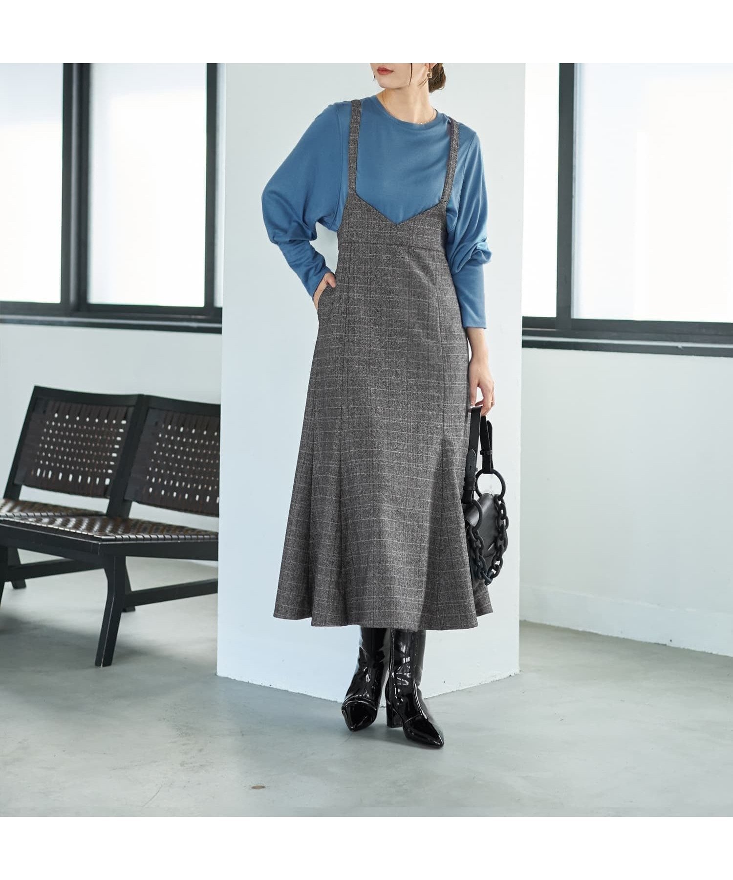 【スタイルデリ/STYLE DELI】の【LUXE】へリンボーンマーメイドジャンバースカート インテリア・キッズ・メンズ・レディースファッション・服の通販 founy(ファニー) 　ファッション　Fashion　レディースファッション　Fashion for Women　スカート　Skirts　チェック　Check, Plaid, Tartan　フェミニン　Feminine, Girly　フォルム　Silhouette, Form　マーメイド　Mermaid, Fishtail Silhouette　冬　Winter / This Winter　チャコールミックス|ID: prp329100004830989 ipo3291000000035170369