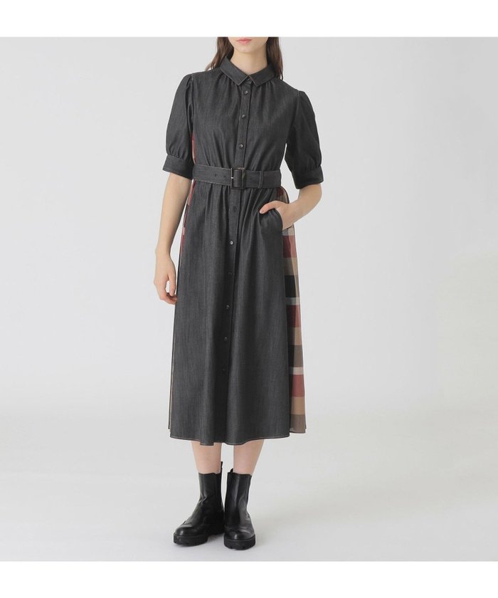 【ブルーレーベル クレストブリッジ/BLUE LABEL CRESTBRIDGE】のデニムライクパーシャルチェックドレス インテリア・キッズ・メンズ・レディースファッション・服の通販 founy(ファニー) https://founy.com/ ファッション Fashion レディースファッション Fashion for Women ワンピース Dresses フォーマル・パーティードレス・結婚式用ドレス Elegant & Casual Dresses ドレス Dress, One-Piece フィット Fit, Slim Fit フレア Flare, Flared エレガント 上品 Elegant |ID: prp329100004830992 ipo3291000000035170498