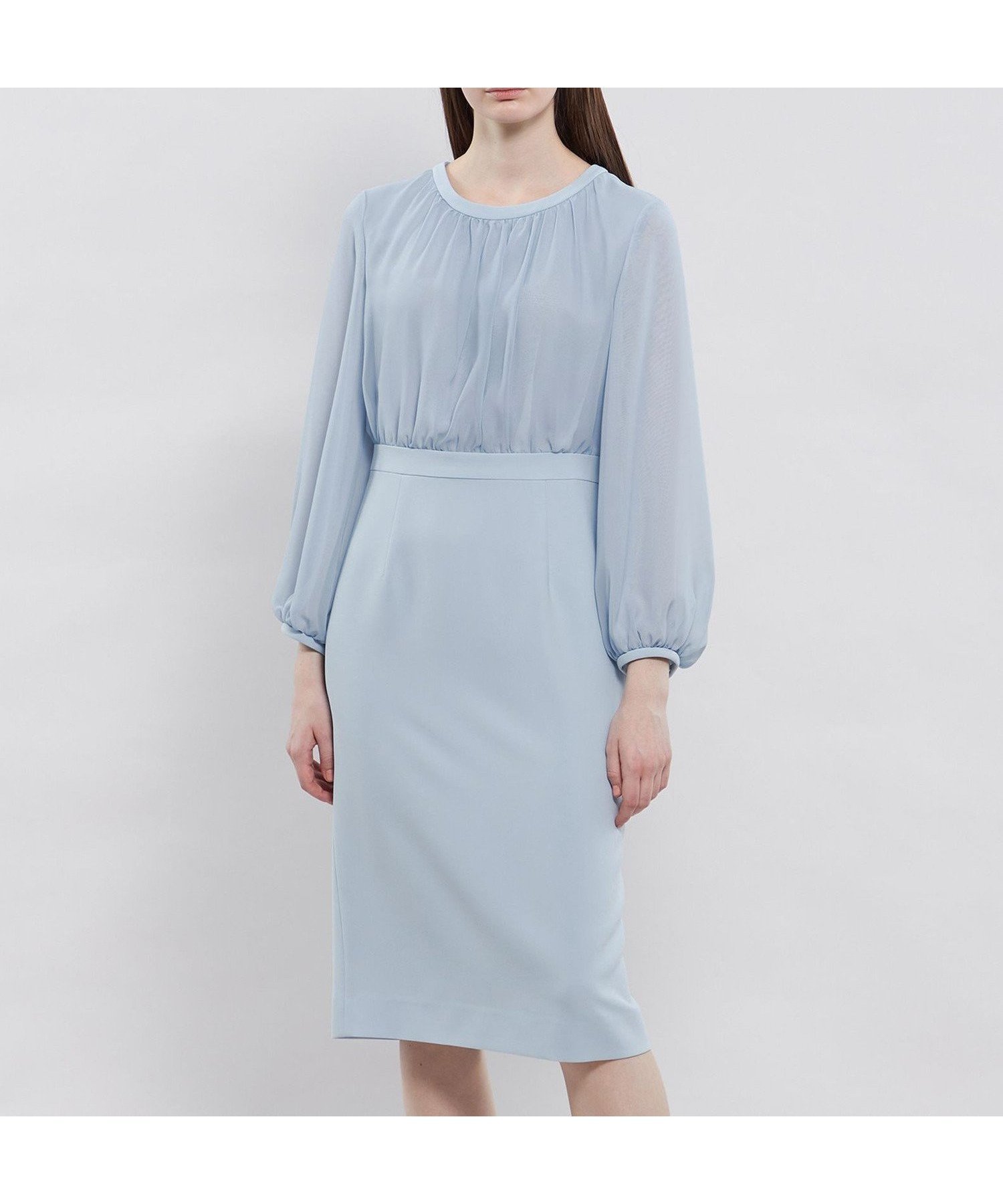 【エポカ/EPOCA】のコンパクトダブルクロス シフォンコンビドレス インテリア・キッズ・メンズ・レディースファッション・服の通販 founy(ファニー) 　ファッション　Fashion　レディースファッション　Fashion for Women　ワンピース　Dresses　フォーマル・パーティードレス・結婚式用ドレス　Elegant & Casual Dresses　おすすめ　Recommended / Our Picks　エレガント 上品　Elegant　コンビ　Combo, Combination Style　シアー　Sheer, See-Through　シフォン　Chiffon, Lightweight Fabric　ジャケット　Jacket, Outerwear　ストレッチ　Stretch, Stretchy Fabric　ツイード／ツィード　Choker, Choker Necklace　ドレス　Dress, One-Piece　ドレープ　Drape, Draping Fabric　冬　Winter / This Winter　春　Spring　秋　Autumn　サックス|ID: prp329100004831001 ipo3291000000035170679