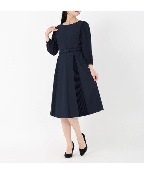 【ストロベリーフィールズ/STRAWBERRY FIELDS】のダブルプリーツワンピース インテリア・キッズ・メンズ・レディースファッション・服の通販 founy(ファニー) 　ファッション　Fashion　レディースファッション　Fashion for Women　ワンピース　Dresses　ネイビー|ID: prp329100004831009 ipo3291000000035170851