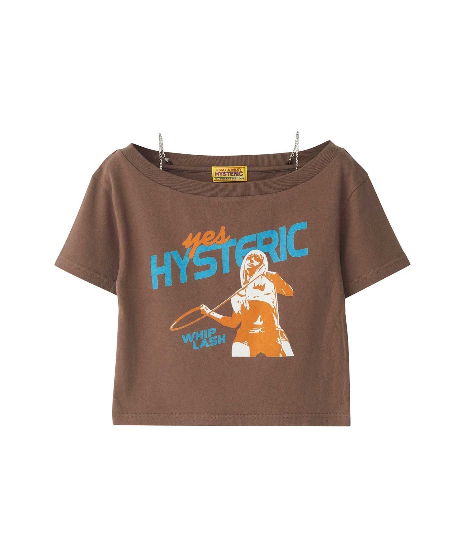 【ヒステリックグラマー/HYSTERIC GLAMOUR】のWHIP LASH ショート丈Tシャツ インテリア・キッズ・メンズ・レディースファッション・服の通販 founy(ファニー) 　ファッション　Fashion　レディースファッション　Fashion for Women　トップス・カットソー　Cut & Sew Tops　シャツ・ブラウス・オフィスカジュアル　Elegant Blouses & Button-Ups　ロングTシャツ・Tシャツ　Longline T-Shirts & Tees　アクセサリー　Fashion Accessories　グラフィック　Graphic, Graphic Design　ショルダー　Shoulder, Shoulder Strap　ショート　Short, Short Length　ミックス　Mix, Mixed Style　モチーフ　Motif, Design Theme　定番　Standard, Basic Item　ブラウン|ID: prp329100004831016 ipo3291000000035170955