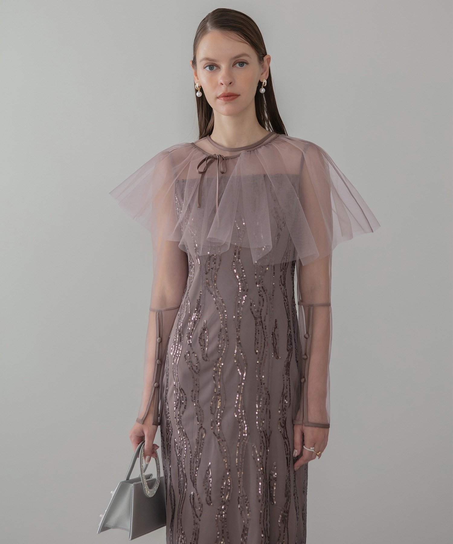 【レジャ/Leja】のLeja-シアーケープスパンコールIラインワンピースドレス結婚式 インテリア・キッズ・メンズ・レディースファッション・服の通販 founy(ファニー) 　ファッション　Fashion　レディースファッション　Fashion for Women　ワンピース　Dresses　フォーマル・パーティードレス・結婚式用ドレス　Elegant & Casual Dresses　エレガント 上品　Elegant　クラシカル　Classical, Vintage-Inspired　スパンコール　Sequins, Sequin Embellishment　ドレス　Dress, One-Piece　フィット　Fit, Slim Fit　結婚式　Wedding　PURPLE|ID: prp329100004831019 ipo3291000000035170996