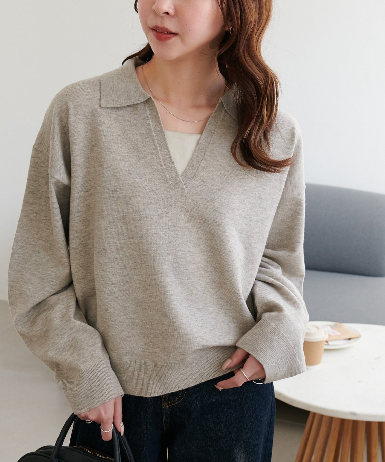 【ディスコート/Discoat】のモチモチスキッパープルオーバー《WEB限定カラーあり》 インテリア・キッズ・メンズ・レディースファッション・服の通販 founy(ファニー) 　ファッション　Fashion　レディースファッション　Fashion for Women　トップス・カットソー　Cut & Sew Tops　カジュアルプルオーバー・ニットトップス　Pullovers & Knit Tops / Casual Pullovers　おすすめ　Recommended / Our Picks　スキッパー　Skipper, Open Collar　スラックス　Slacks, Dress Pants　デニム　Denim, Jeans Material　バランス　Balance, Style Balance　リラックス　Relax, Relaxed Fit　ライトベージュ|ID: prp329100004831034 ipo3291000000035171310