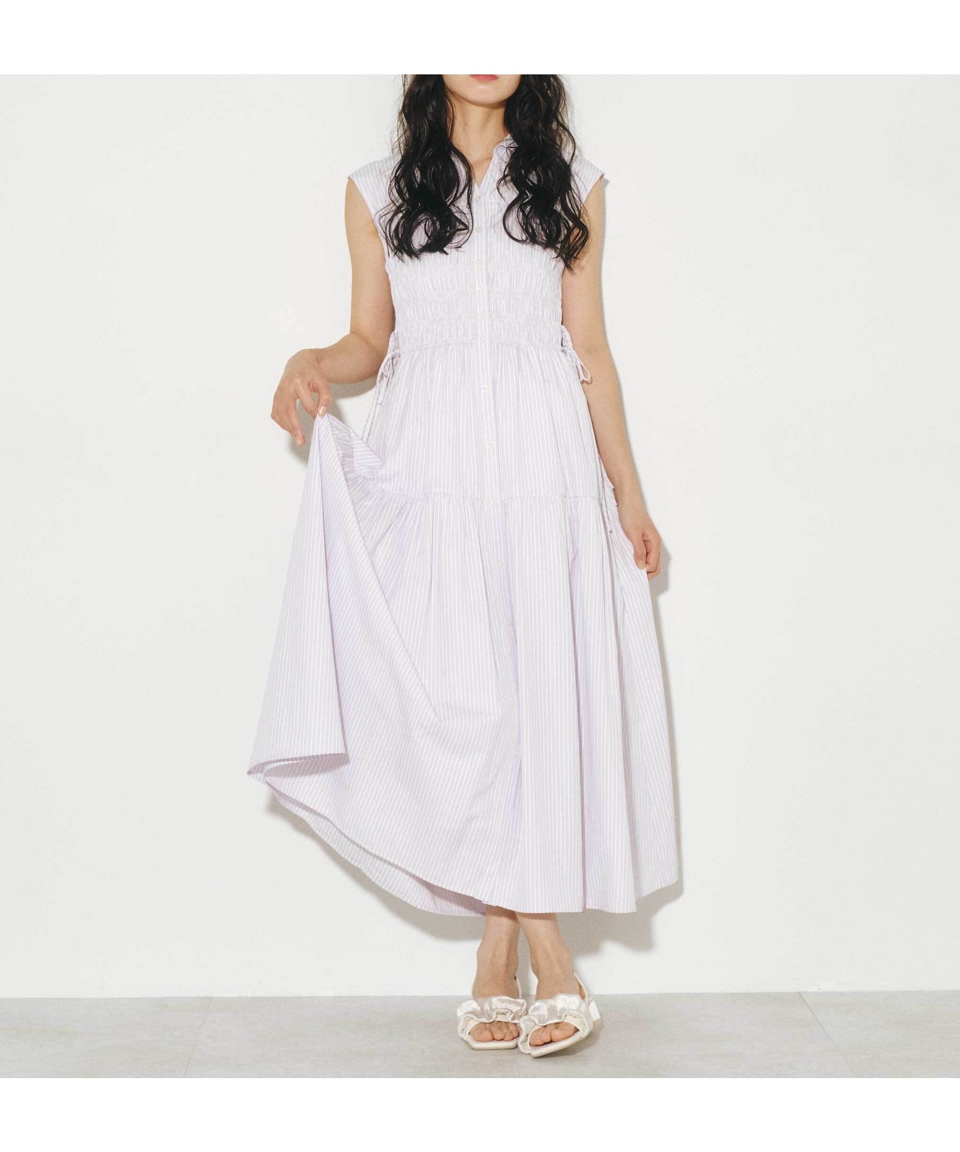 【ジルバイジルスチュアート/JILL by JILLSTUART】のウエストシャーリングストライプシャツワンピース インテリア・キッズ・メンズ・レディースファッション・服の通販 founy(ファニー) 　ファッション　Fashion　レディースファッション　Fashion for Women　ワンピース　Dresses　シャツワンピース / 1枚で着映えコーデ　Shirt Dresses　おすすめ　Recommended / Our Picks　コルセット　Corset, Bustier　シャーリング　Shirring, Ruched　ジャケット　Jacket, Outerwear　ストライプ　Stripe, Striped Pattern　スマート　Smart, Elegant　トレンド　Trend, Trending Now　リボン　Ribbon, Bow　夏　Summer　春　Spring　ラベンダー|ID: prp329100004831035 ipo3291000000035171322