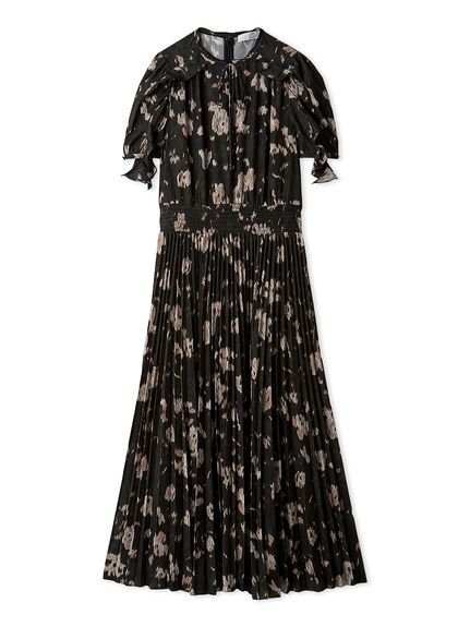 【セルフォード/CELFORD】のブラードフラワープリントワンピース インテリア・キッズ・メンズ・レディースファッション・服の通販 founy(ファニー) 　ファッション　Fashion　レディースファッション　Fashion for Women　ワンピース　Dresses　インナー　Innerwear　シャーリング　Shirring, Ruched　スマート　Smart, Elegant　フラワー　Flower, Floral　フリル　Frill, Ruffle　プリント　Print, Printed Pattern　プリーツ　Pleats, Pleated　モチーフ　Motif, Design Theme　リボン　Ribbon, Bow　BLK[009]|ID: prp329100004831050 ipo3291000000035171636