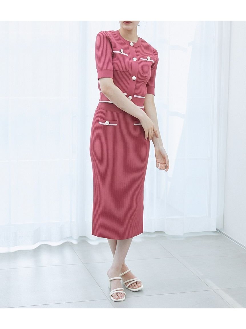 【スナイデル/SNIDEL】のメタルボタンニットセットアップ インテリア・キッズ・メンズ・レディースファッション・服の通販 founy(ファニー) 　ファッション　Fashion　レディースファッション　Fashion for Women　トップス・カットソー　Cut & Sew Tops　ニット　Knit Tops & Sweaters　エレガント 上品　Elegant　クラシカル　Classical, Vintage-Inspired　シンプル　Simple, Minimal　ストレート　Straight, Straight Cut　スマート　Smart, Elegant　パイピング　Piping, Trim Design　フィット　Fit, Slim Fit　ポケット　Pocket, Pocket Detail　半袖　Short Sleeve, Half Sleeve　ローズ　Rose, Rose Motif　おすすめ　Recommended / Our Picks　PNK[066]|ID: prp329100004831052 ipo3291000000035171710