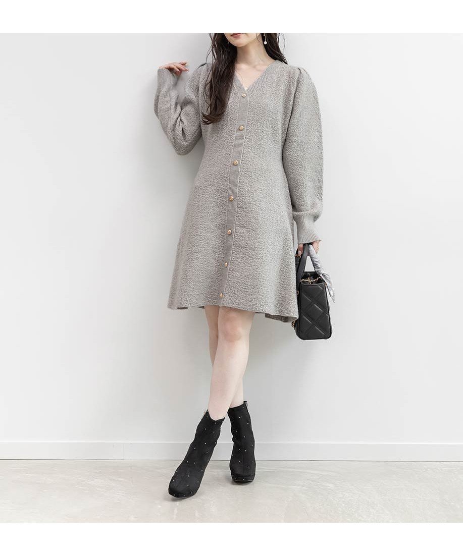 【ランダ/RANDA】の【選べる丈感】ツイードライクニットワンピース インテリア・キッズ・メンズ・レディースファッション・服の通販 founy(ファニー) 　ファッション　Fashion　レディースファッション　Fashion for Women　ワンピース　Dresses　ニットワンピース　Knit Dresses　おすすめ　Recommended / Our Picks　クラシカル　Classical, Vintage-Inspired　デコルテ　Décolleté, Neckline　フェミニン　Feminine, Girly　フレア　Flare, Flared　ロング　Long, Long-Length　GRAY|ID: prp329100004831066 ipo3291000000035172074