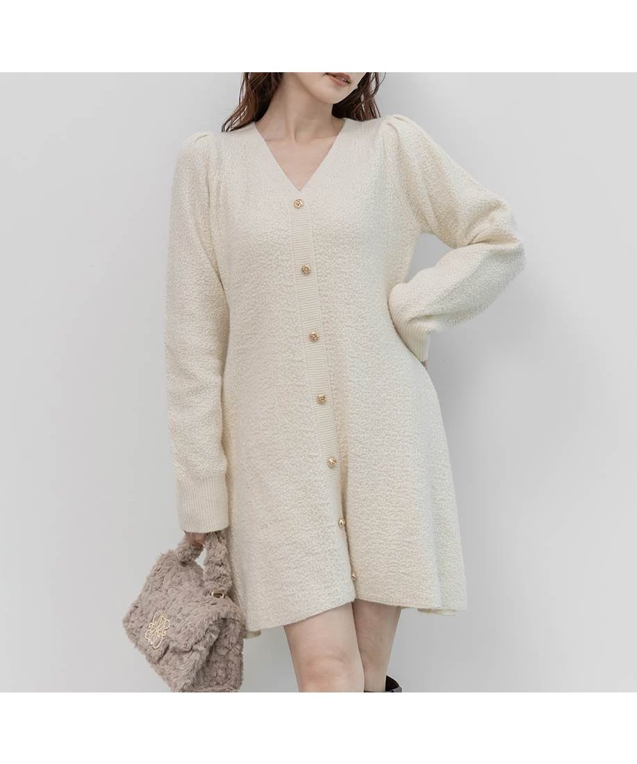 【ランダ/RANDA】の【選べる丈感】ツイードライクニットワンピース インテリア・キッズ・メンズ・レディースファッション・服の通販 founy(ファニー) 　ファッション　Fashion　レディースファッション　Fashion for Women　ワンピース　Dresses　ニットワンピース　Knit Dresses　おすすめ　Recommended / Our Picks　クラシカル　Classical, Vintage-Inspired　デコルテ　Décolleté, Neckline　フェミニン　Feminine, Girly　フレア　Flare, Flared　ロング　Long, Long-Length　CREAM|ID: prp329100004831066 ipo3291000000035172075