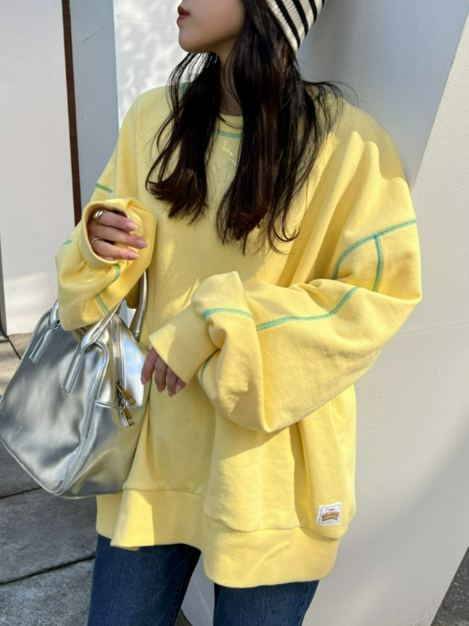 【チャオパニックティピー/CIAOPANIC TYPY】の【HELLO.SANFRANCISCO】配色ステッチオーバースウェット インテリア・キッズ・メンズ・レディースファッション・服の通販 founy(ファニー) 　ファッション　Fashion　レディースファッション　Fashion for Women　トップス・カットソー　Cut & Sew Tops　レディースパーカー・カジュアルフーディー　Casual Hoodies & Sweatshirts　スウェット・クルーネックトップス　Sweatshirts & Crewnecks / Relaxed Fit Sweat Tops　スウェット / スエット　Sweatshirt, Sweatwear　デニム　Denim, Jeans Material　トレンド　Trend, Trending Now　定番　Standard, Basic Item　リラックス　Relax, Relaxed Fit　ロング　Long, Long-Length　再入荷　Restock / Back in Stock　おすすめ　Recommended / Our Picks　イエロー|ID: prp329100004831117 ipo3291000000035172990